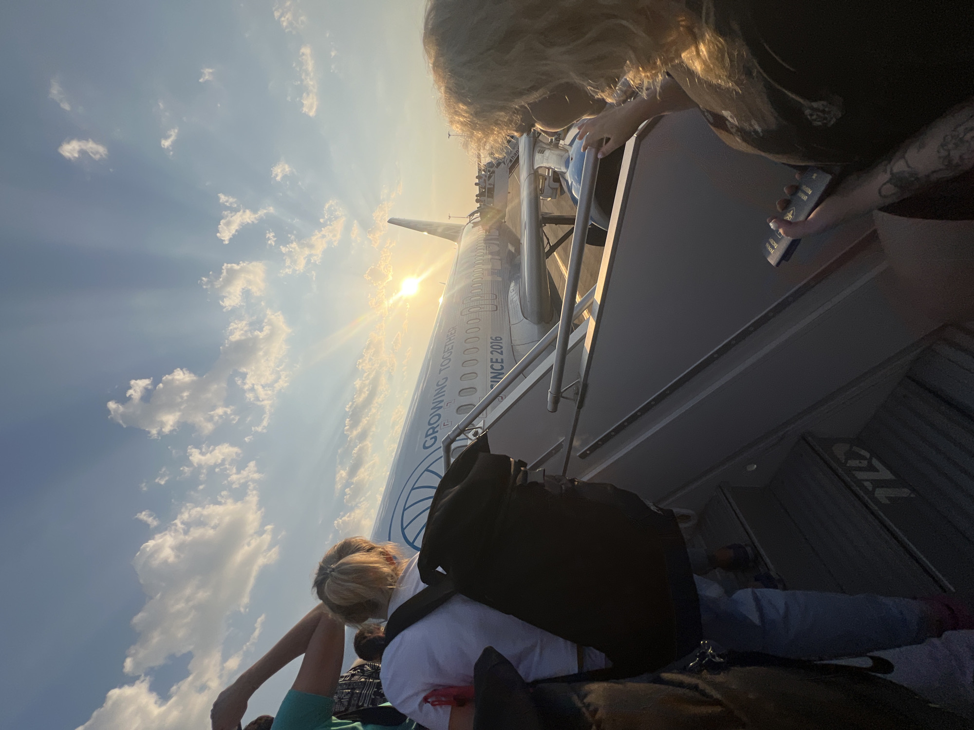Sunset boarding at Chișinău International Airport with FlyOn aircraft