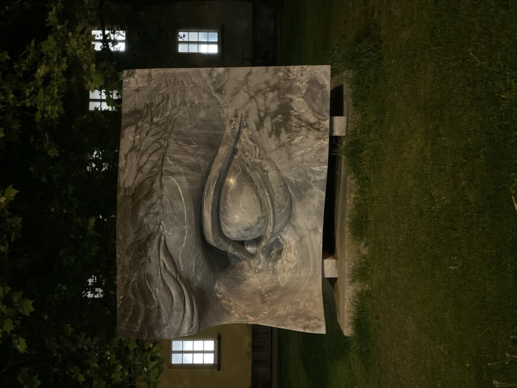 Abstract marble sculpture with leaf design spotted in Munich