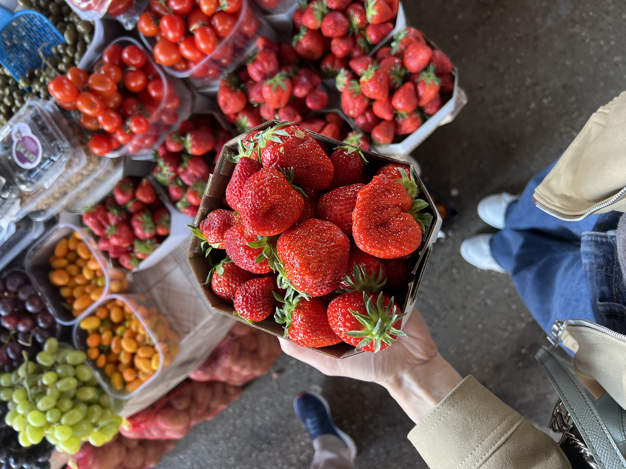 Person displays fresh strawberries at Montenegro market