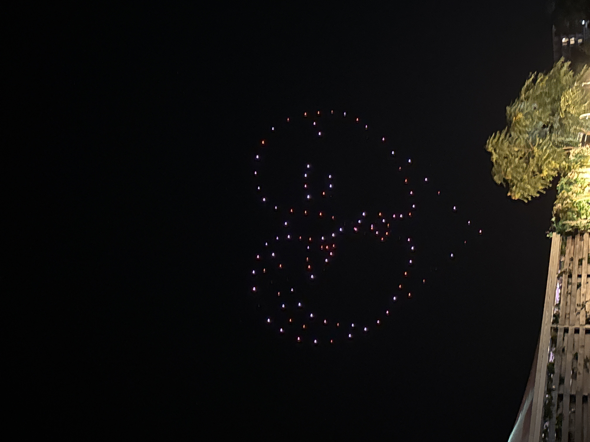Drone light show over Tsarevo cycles through hearts, text, and figures