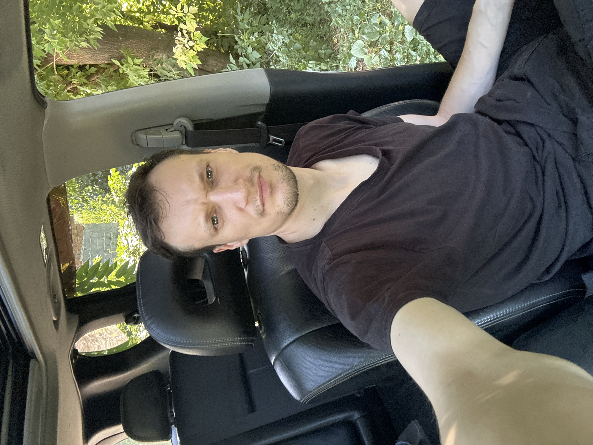 Car selfie session parked under trees in Makiv, Ukraine