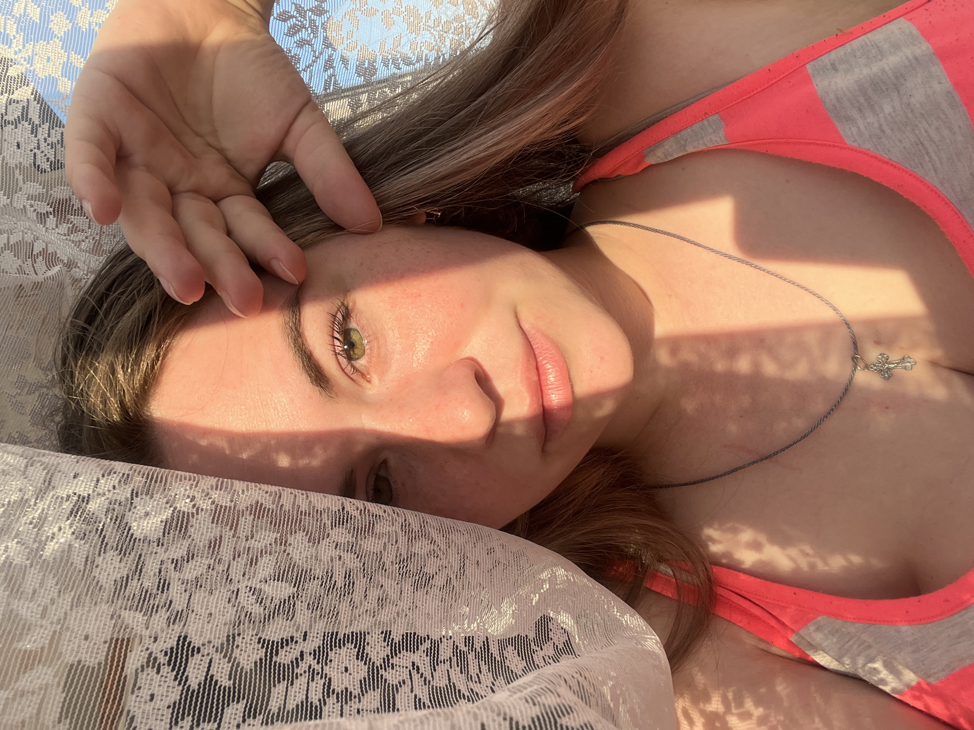 Woman takes selfies in Chaikovsky, Russia residential area