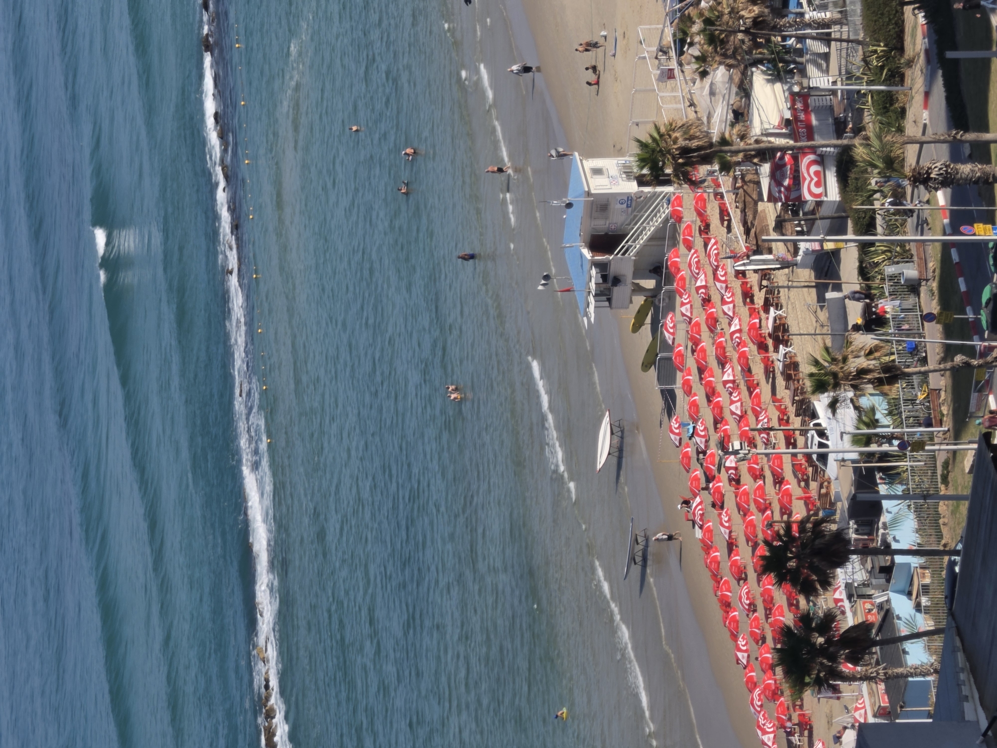 Aerial footage captures busy morning at Bat Yam beach