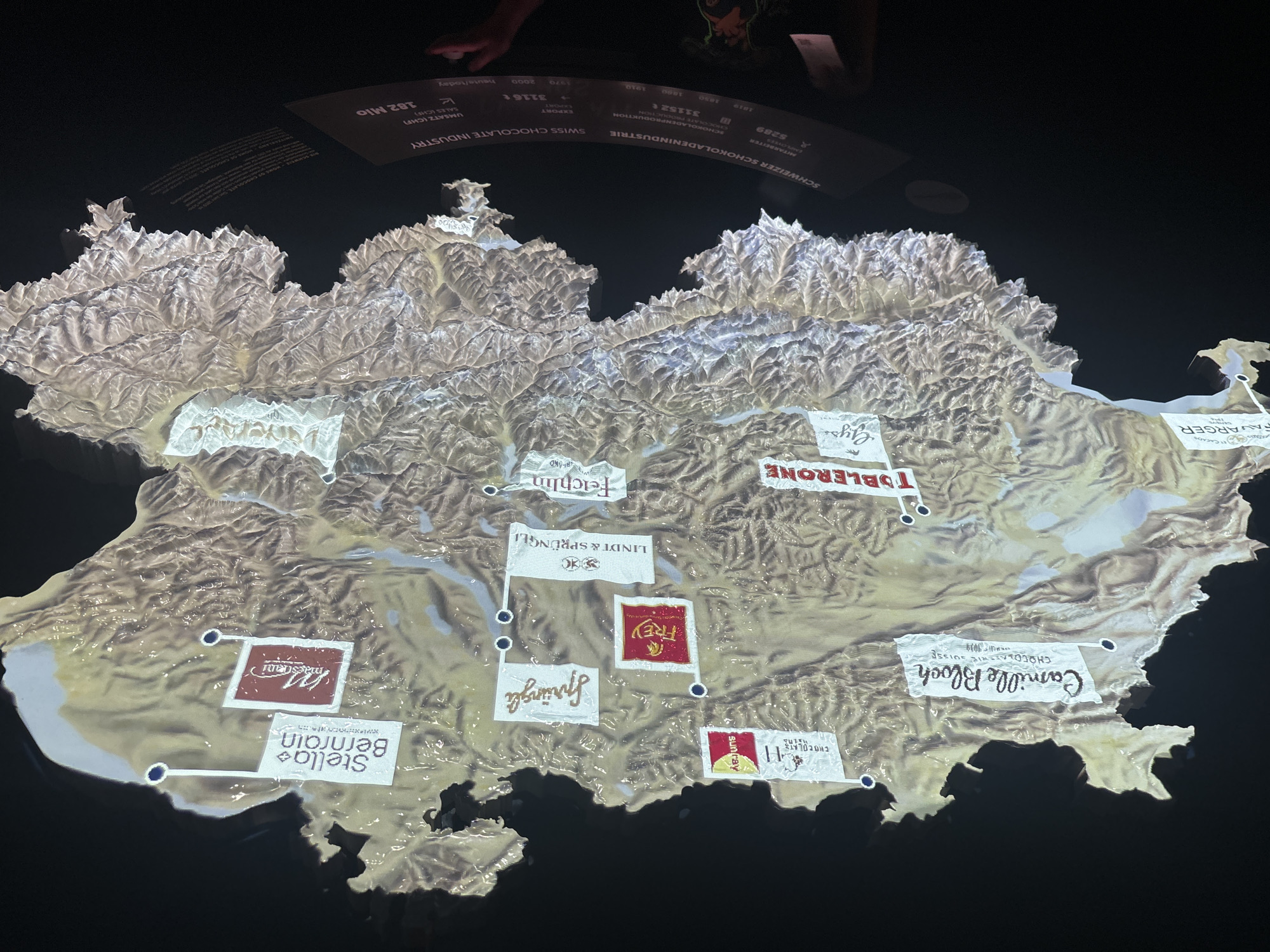 Visitor documents Swiss chocolate museum exhibits in Kilchberg
