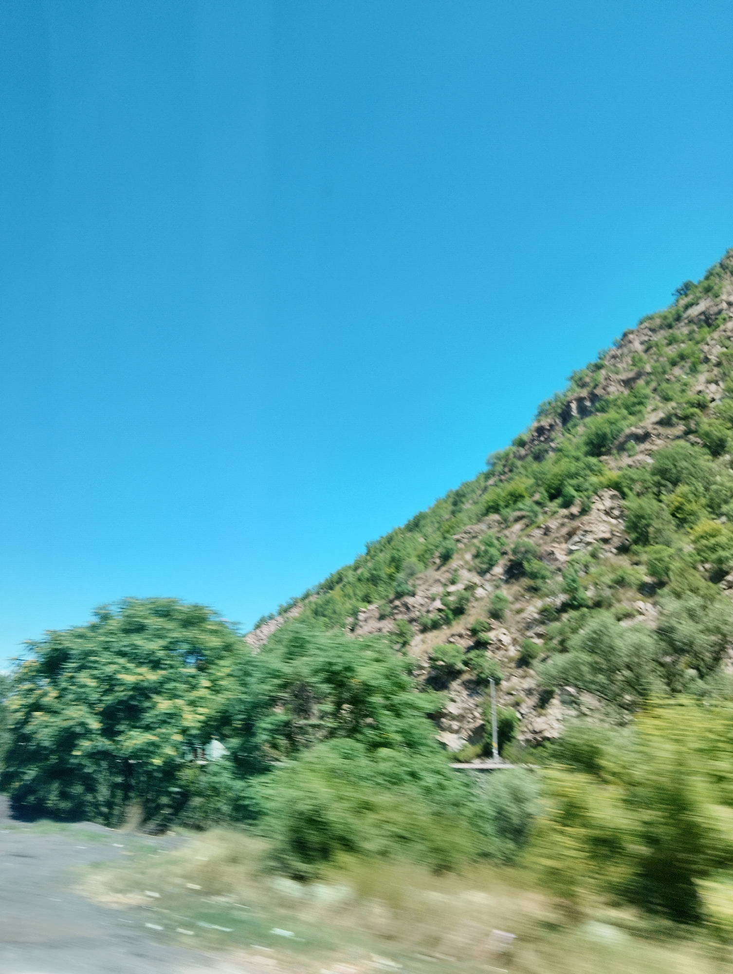 Rocky green mountainside under clear skies in Bulgaria