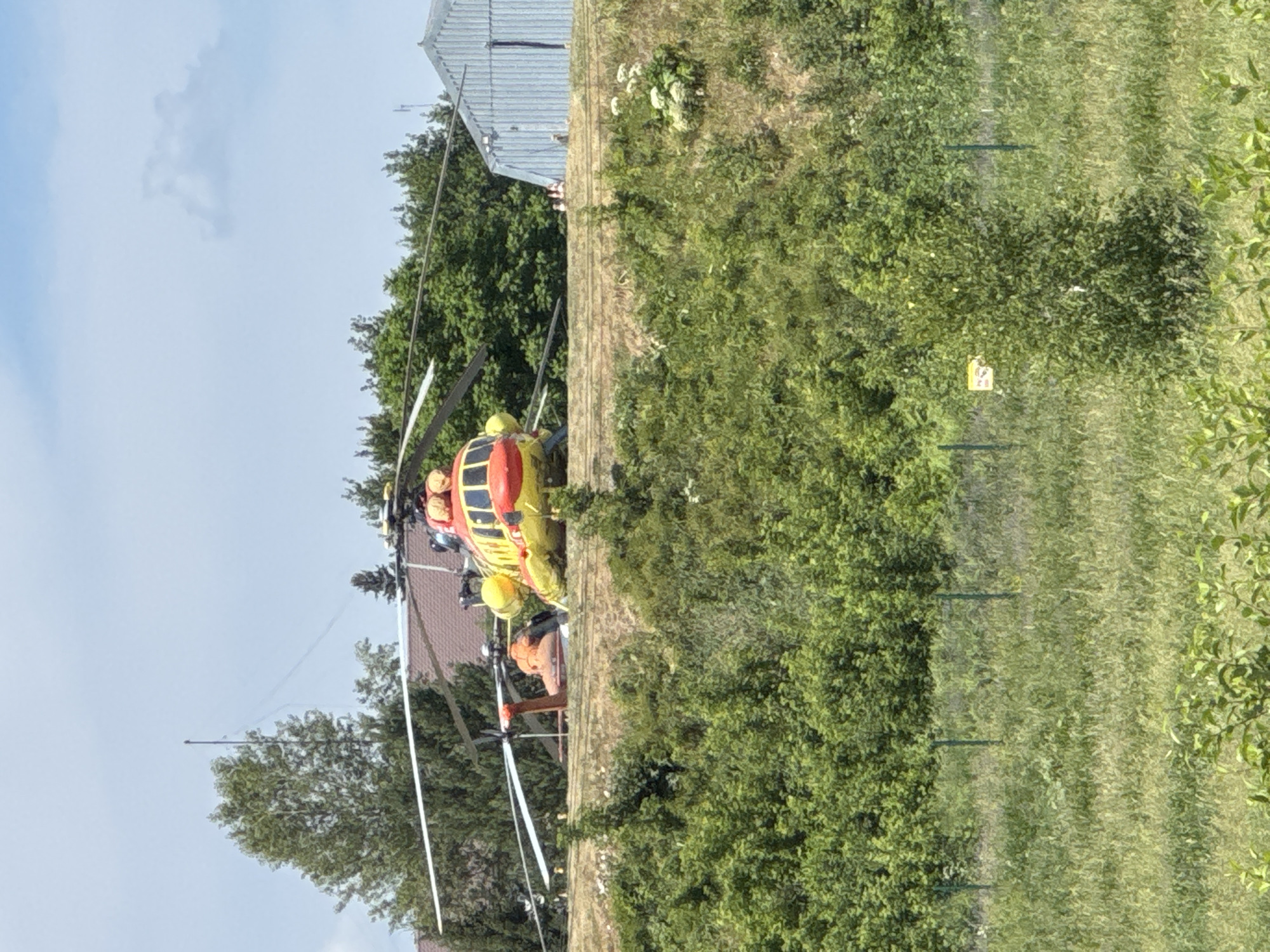 Medical-type helicopter grounded near Gorno-Altaysk Airport, Siberia