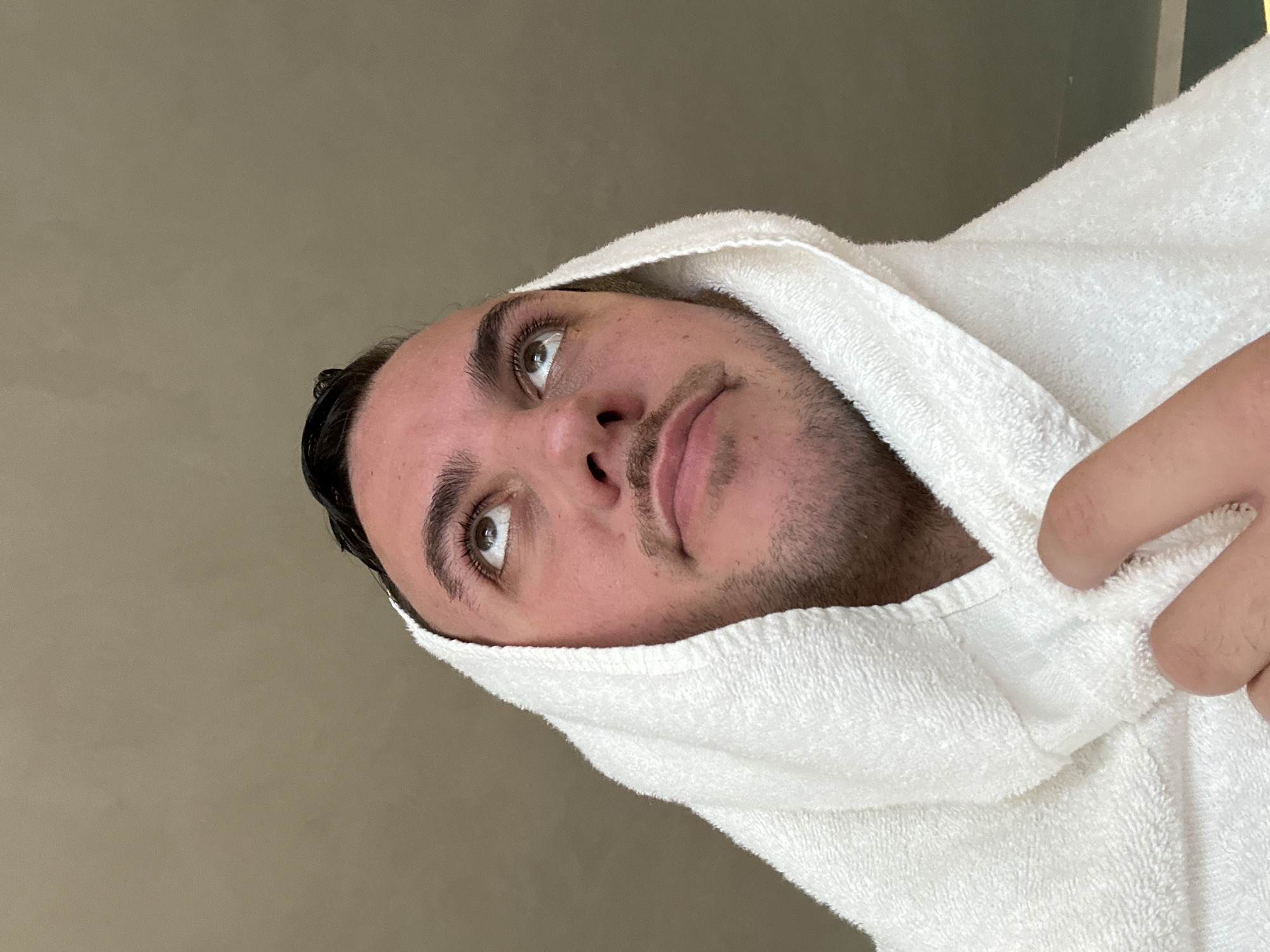 Post-shower moment captured in close-up photograph in London