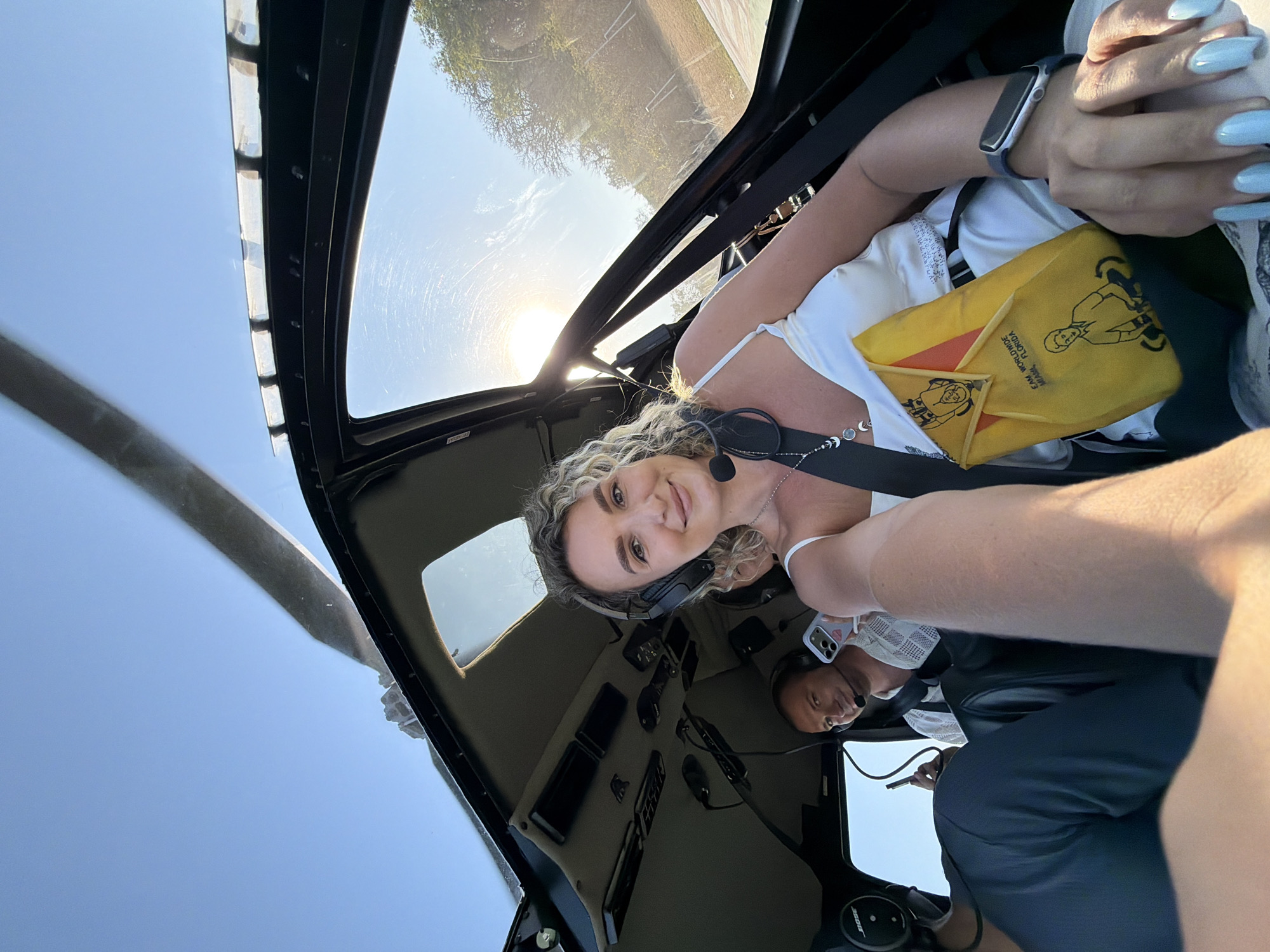 Helicopter ride over coastal Bali, selfie and scenery.