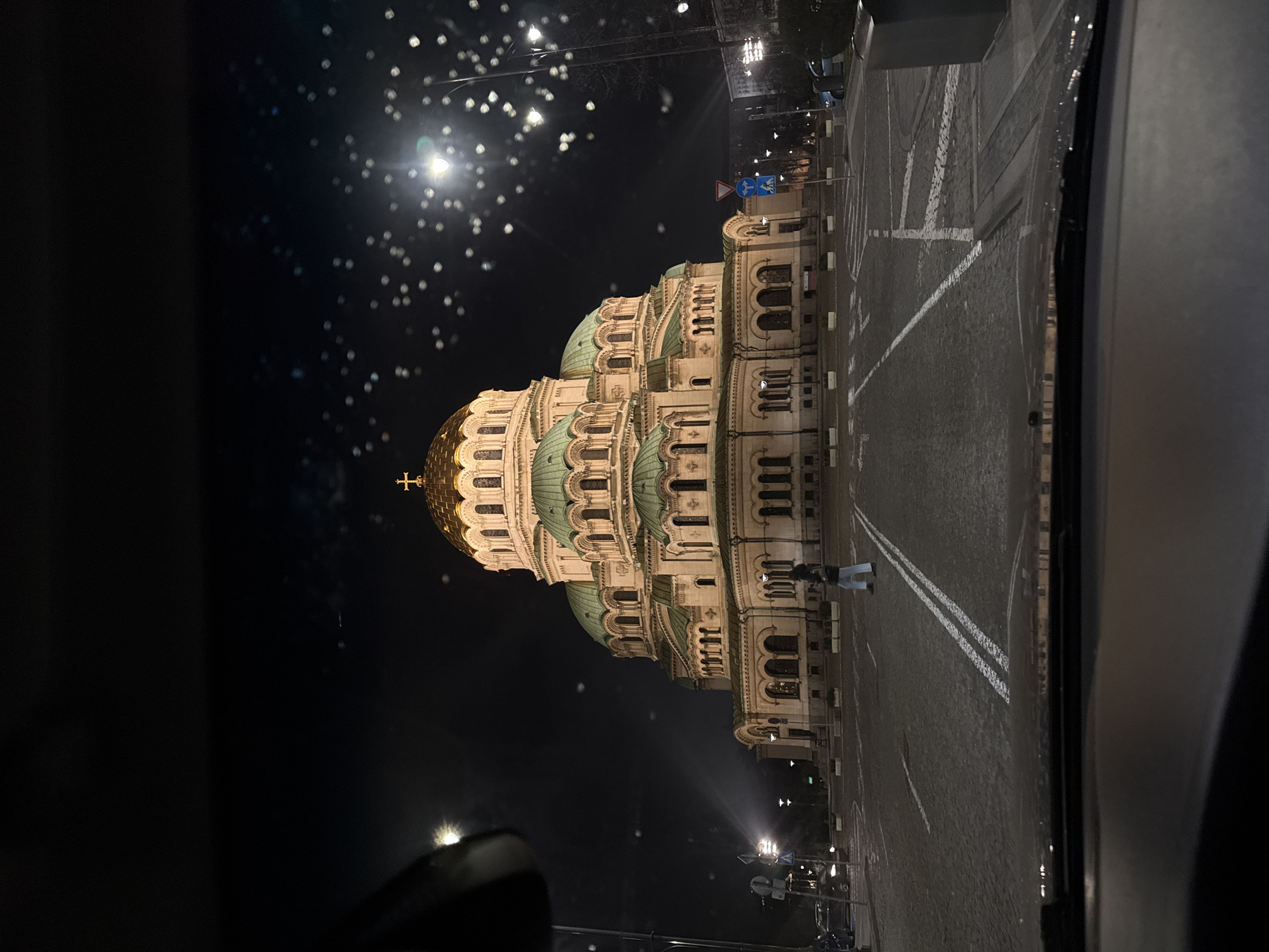 Sofia nighttime scenes capture street art and cathedral