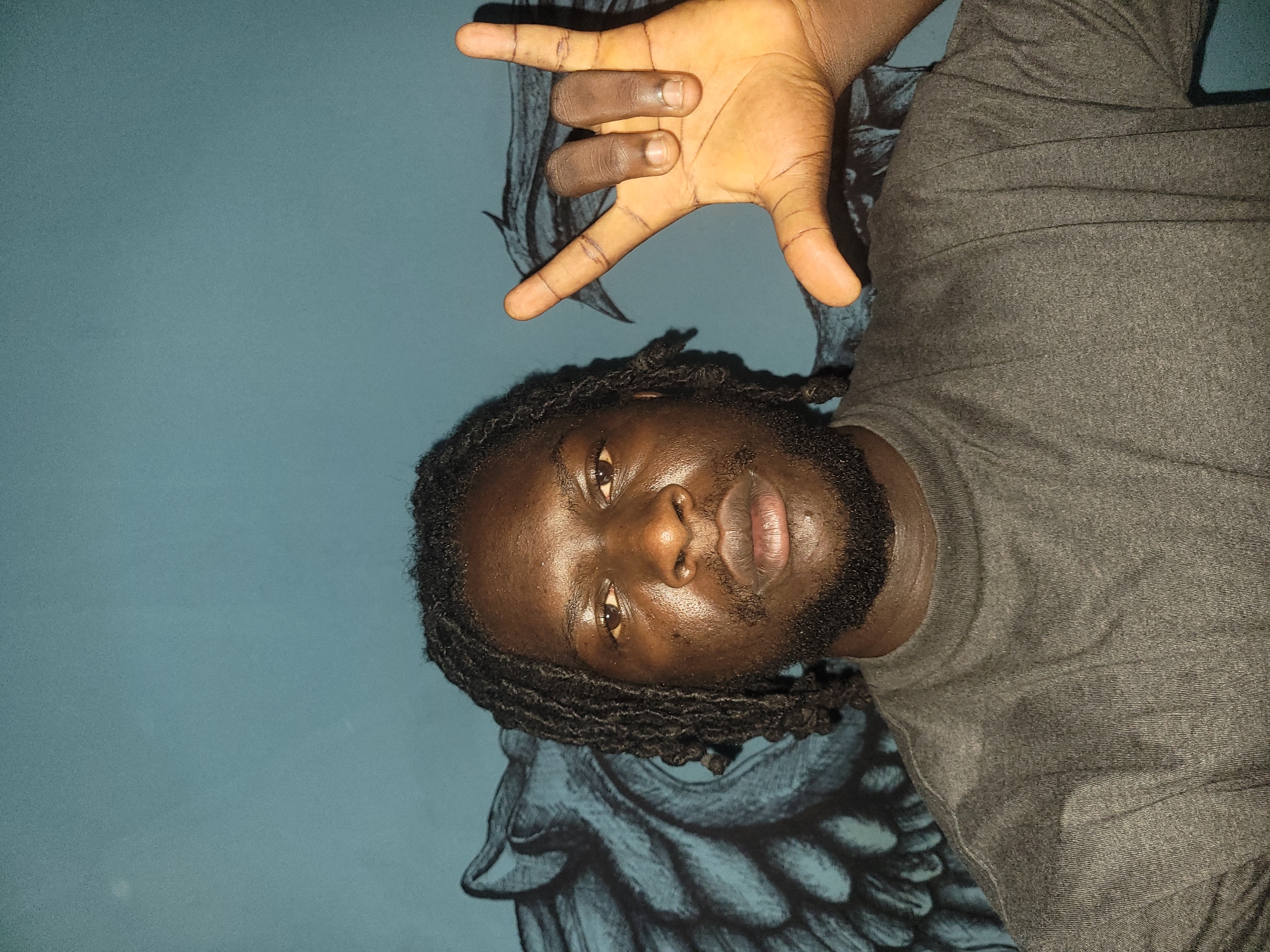 Dreadlocked person, puppies documented in Markurdi artistic setting