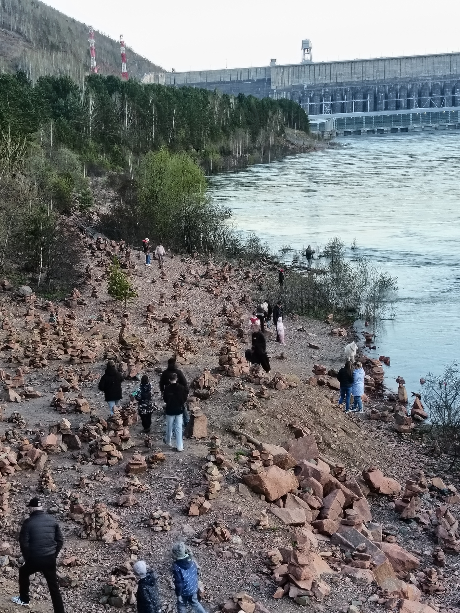 Visitors gather at Krasnoyarsk Dam viewpoints in Divnogorsk, Russia