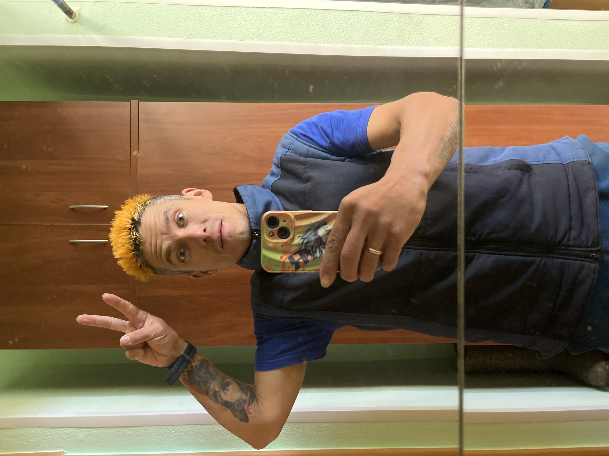 Orange-haired selfies under a bold umbrella, Chaikovsky