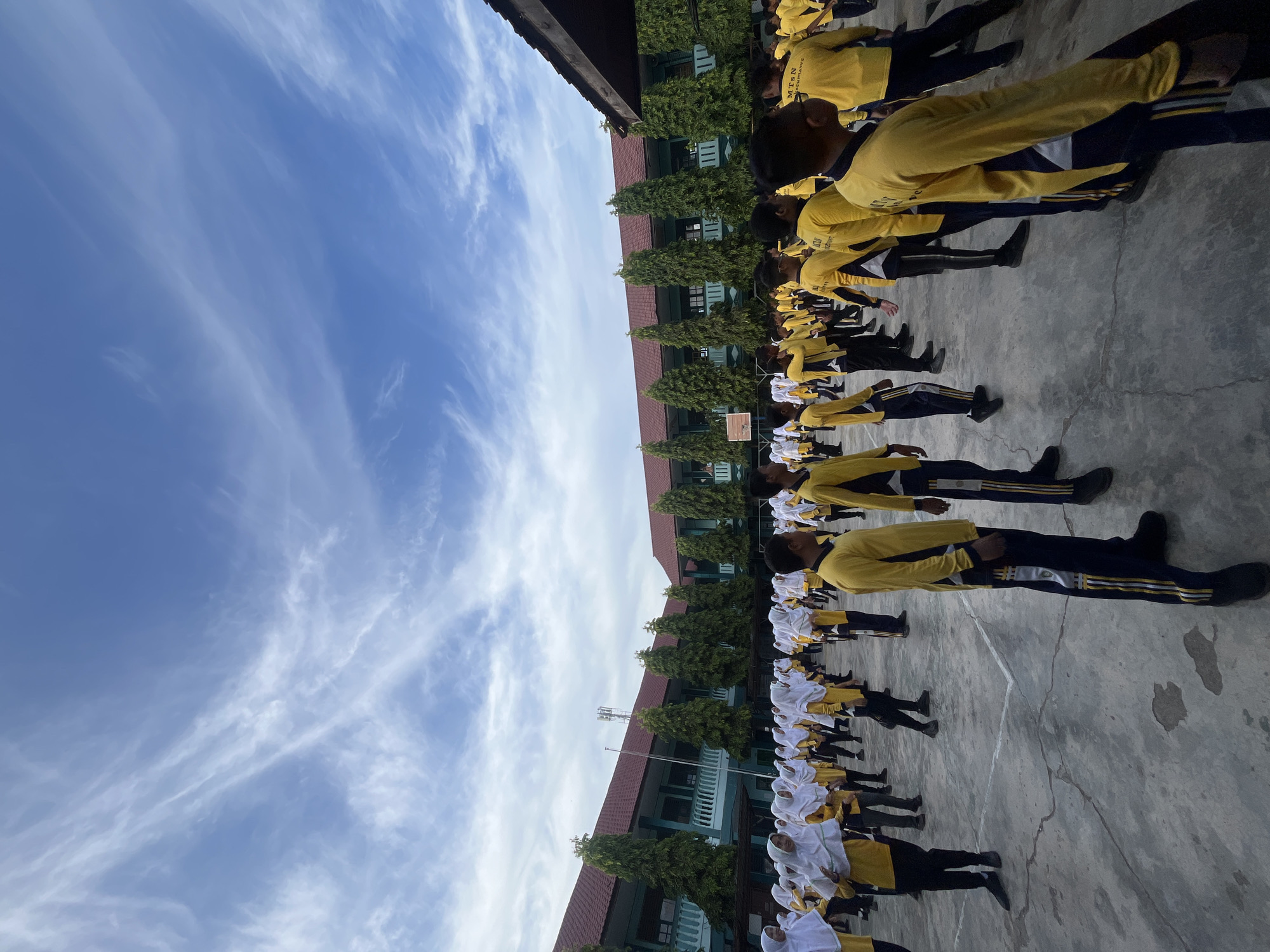 School drill session in formation, Lhokseumawe schoolyard