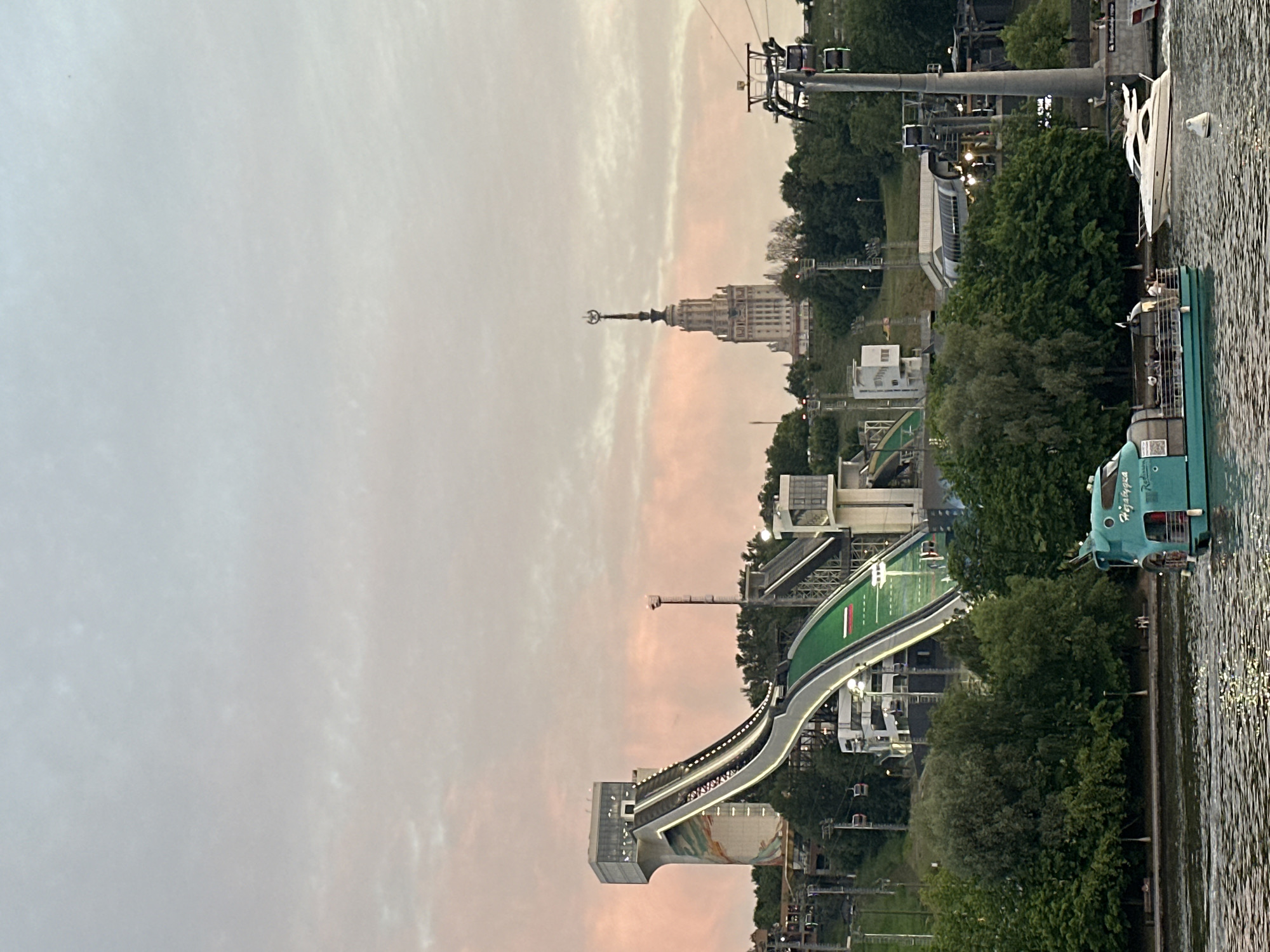 Evening leisure activities captured across Moscow landmarks during sunset