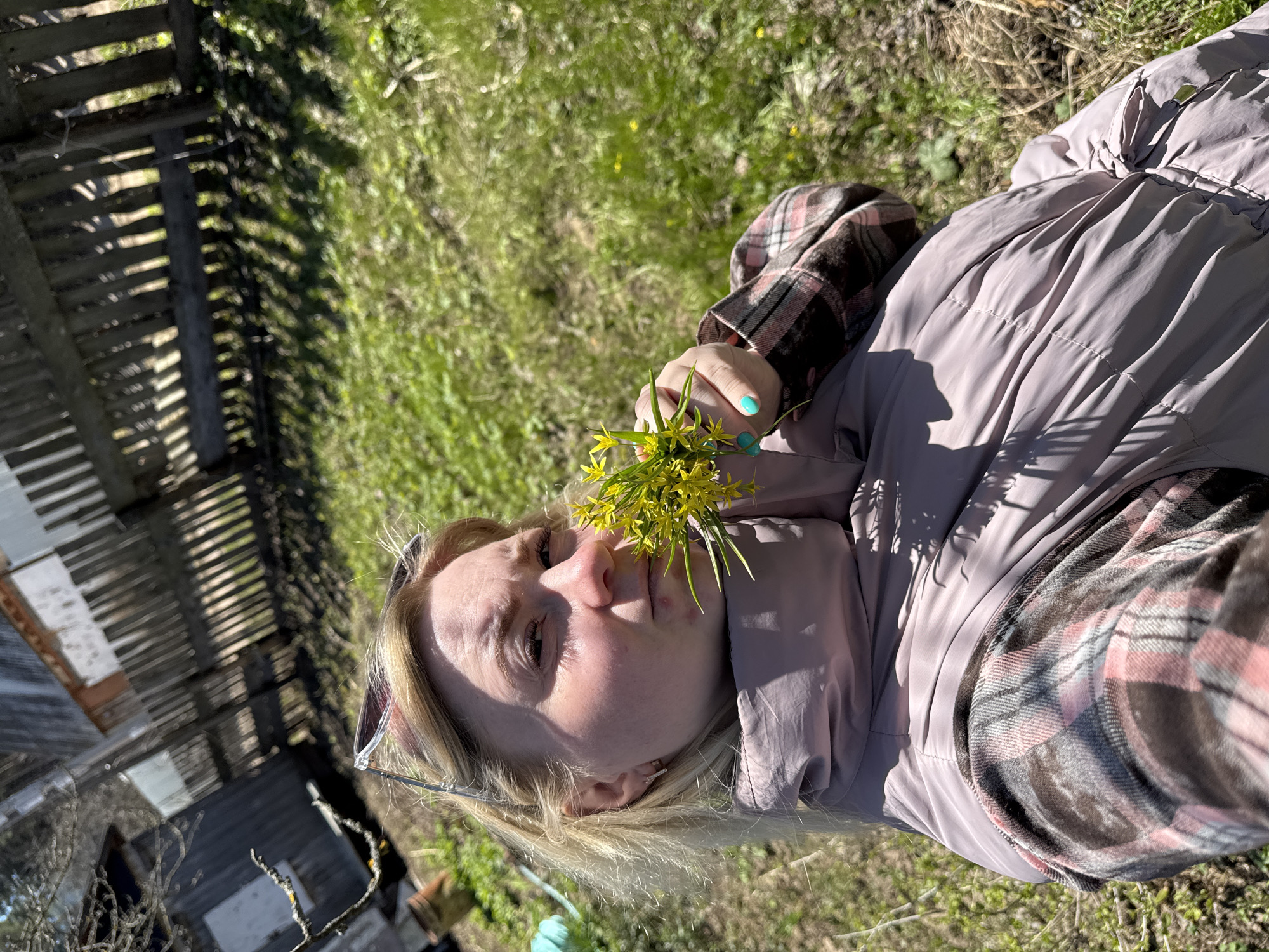 Woman enjoys spring morning outdoors in Chaikovsky, Russia