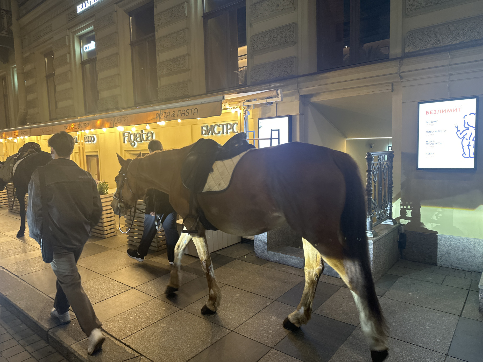 Evening street life documented across Saint Petersburg city center