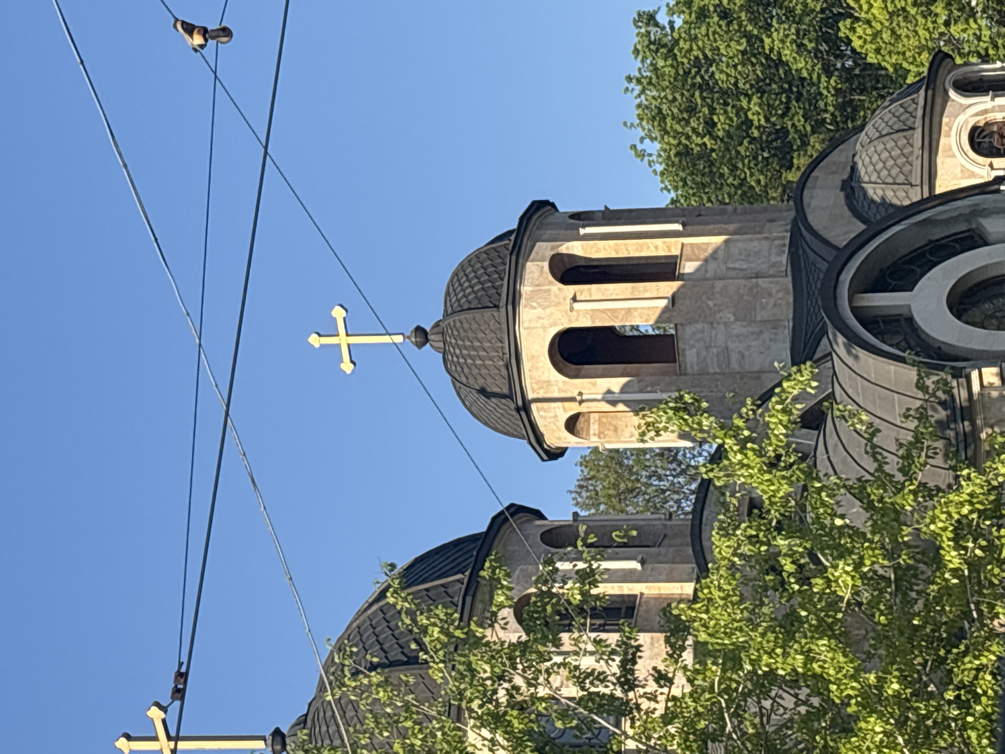 Eastern Orthodox cathedral photographed in Sofia, Bulgaria morning sky