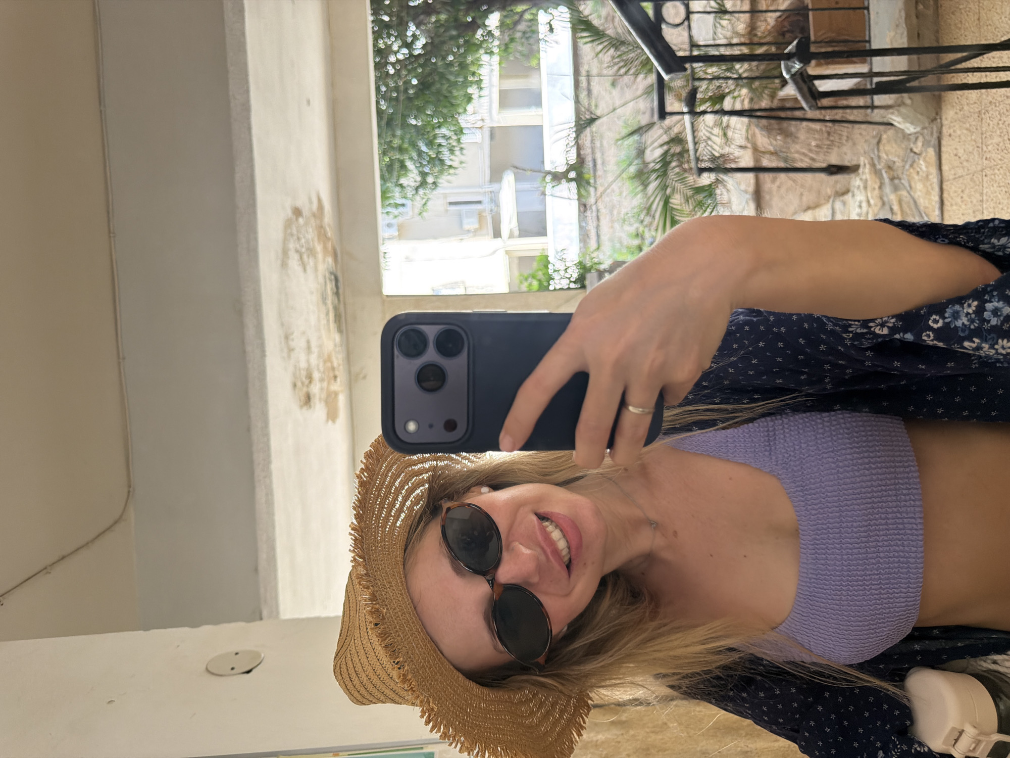 Beachside selfie on a summer morning in Bat Yam