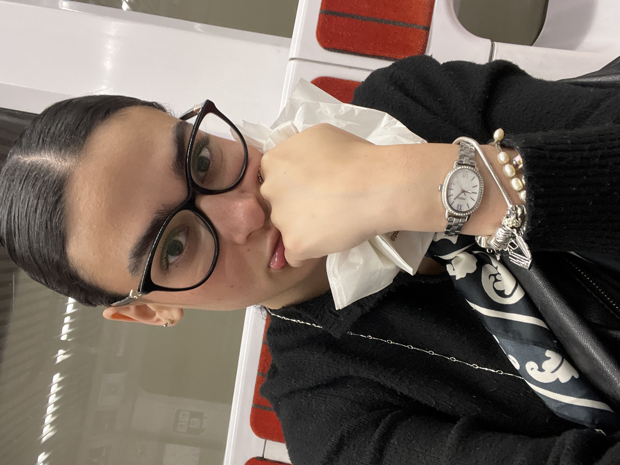 Woman records selfie videos on train, April 27