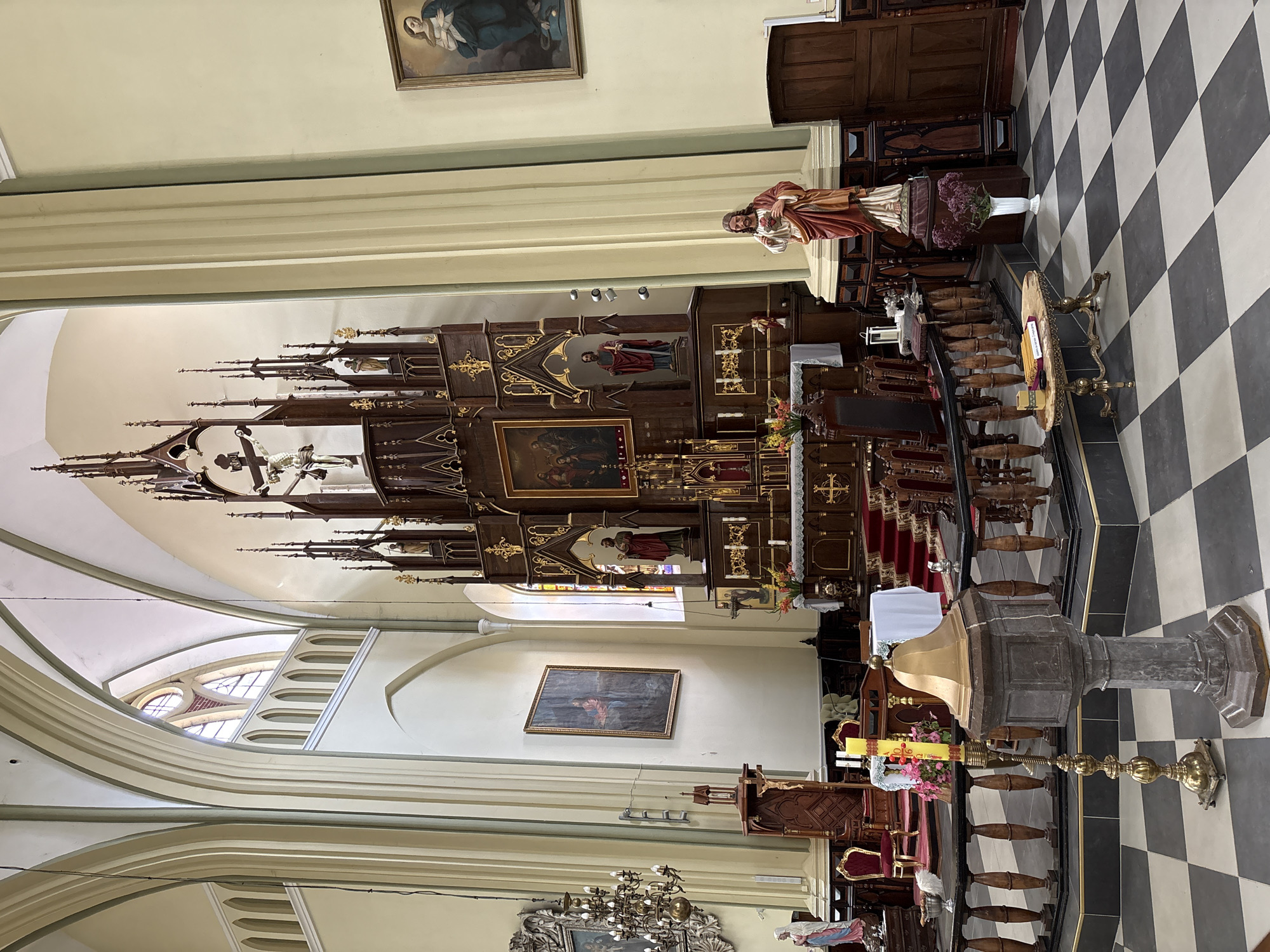Gothic church interior and grounds, rural Belarus