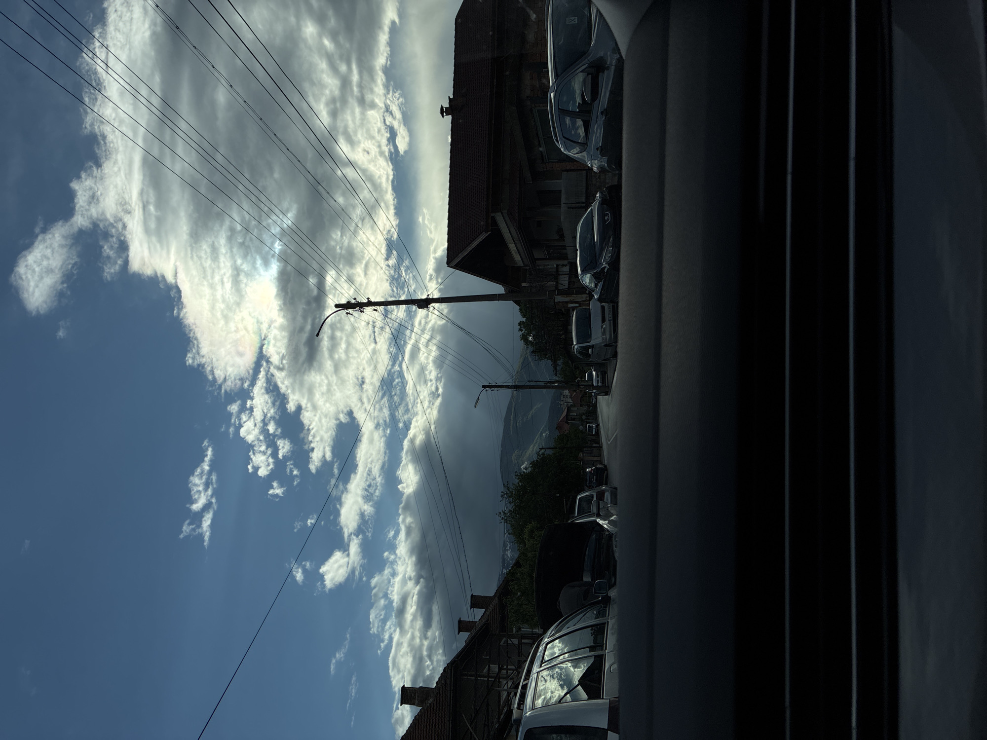 Car window view of residential street in Berkovitsa, Bulgaria