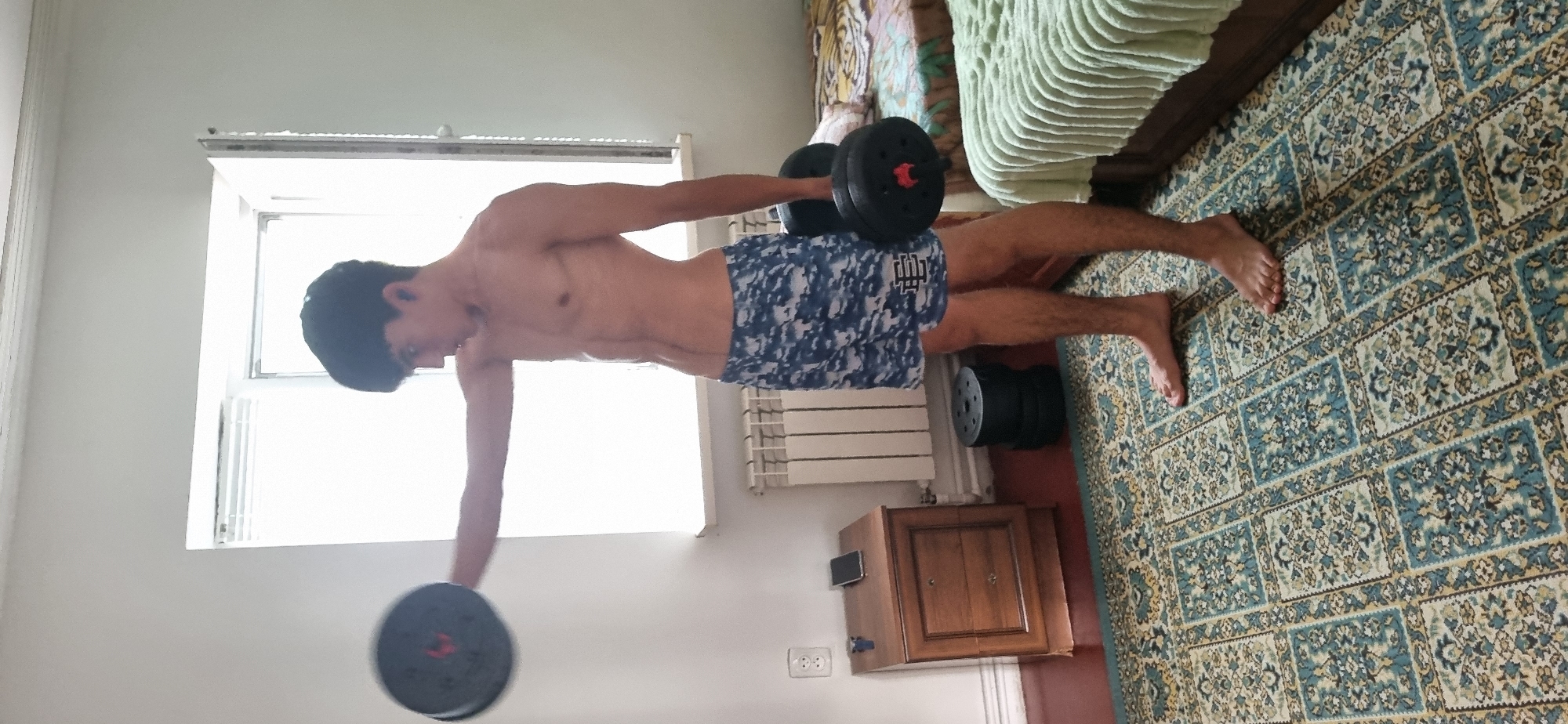 Quick home workout and a selfie, same afternoon