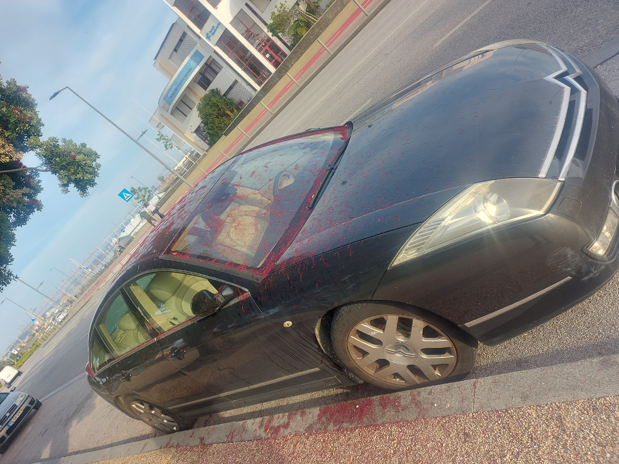 Car covered in red debris spotted in Figueira da Foz