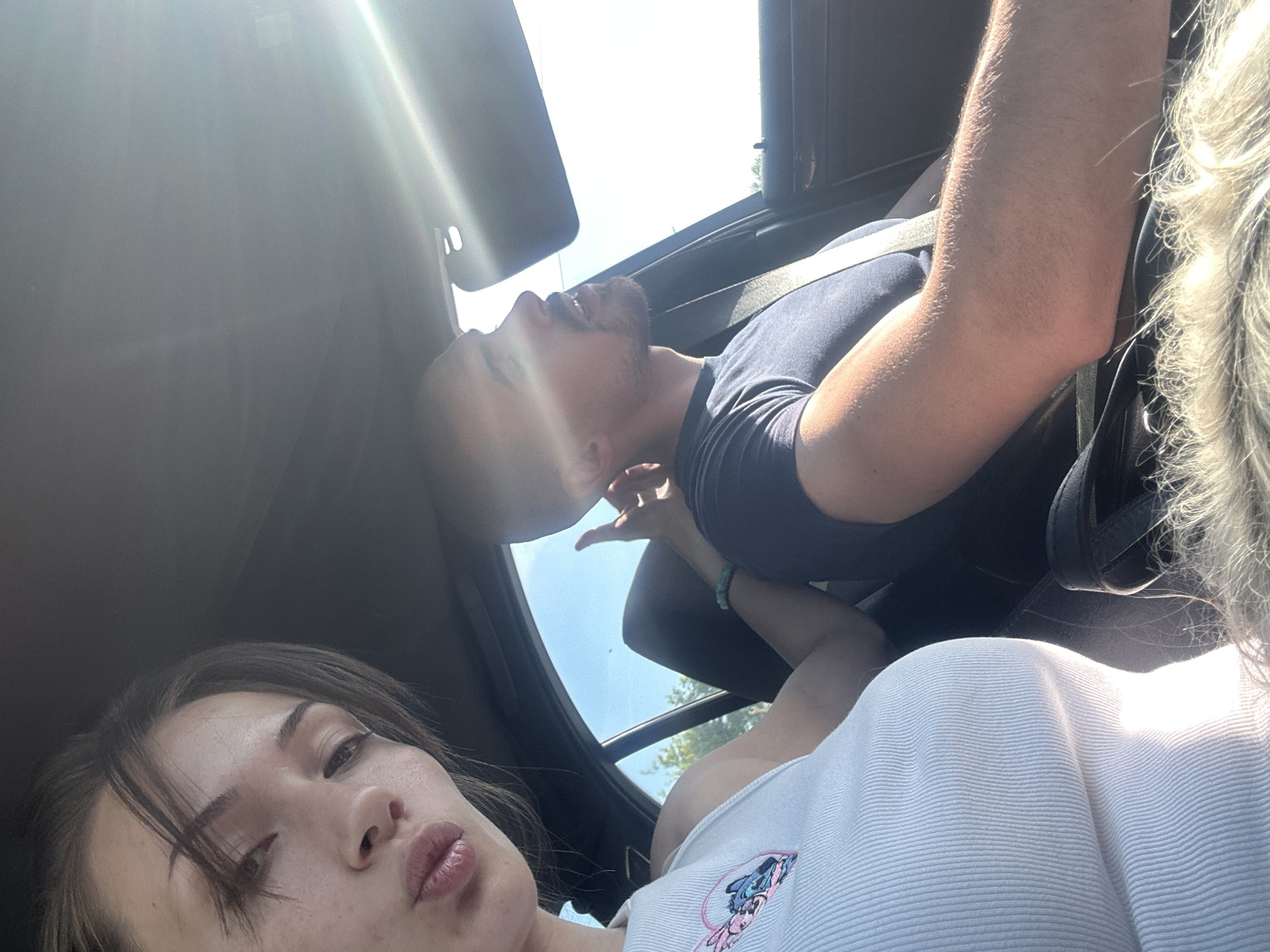 Car selfie captured in Burgas, Bulgaria featuring two people