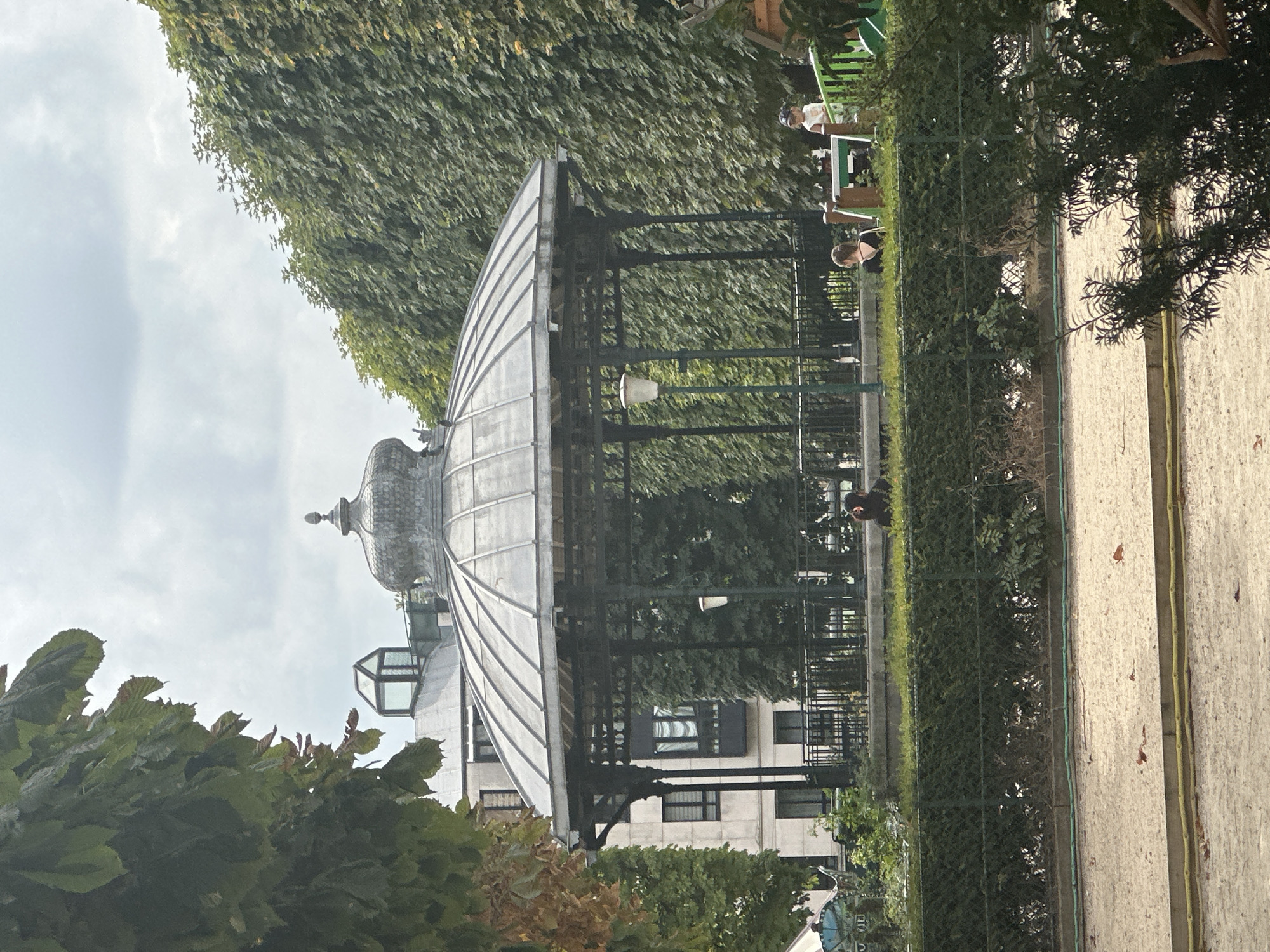 Paris residential streets and parkside architecture on a cloudy morning