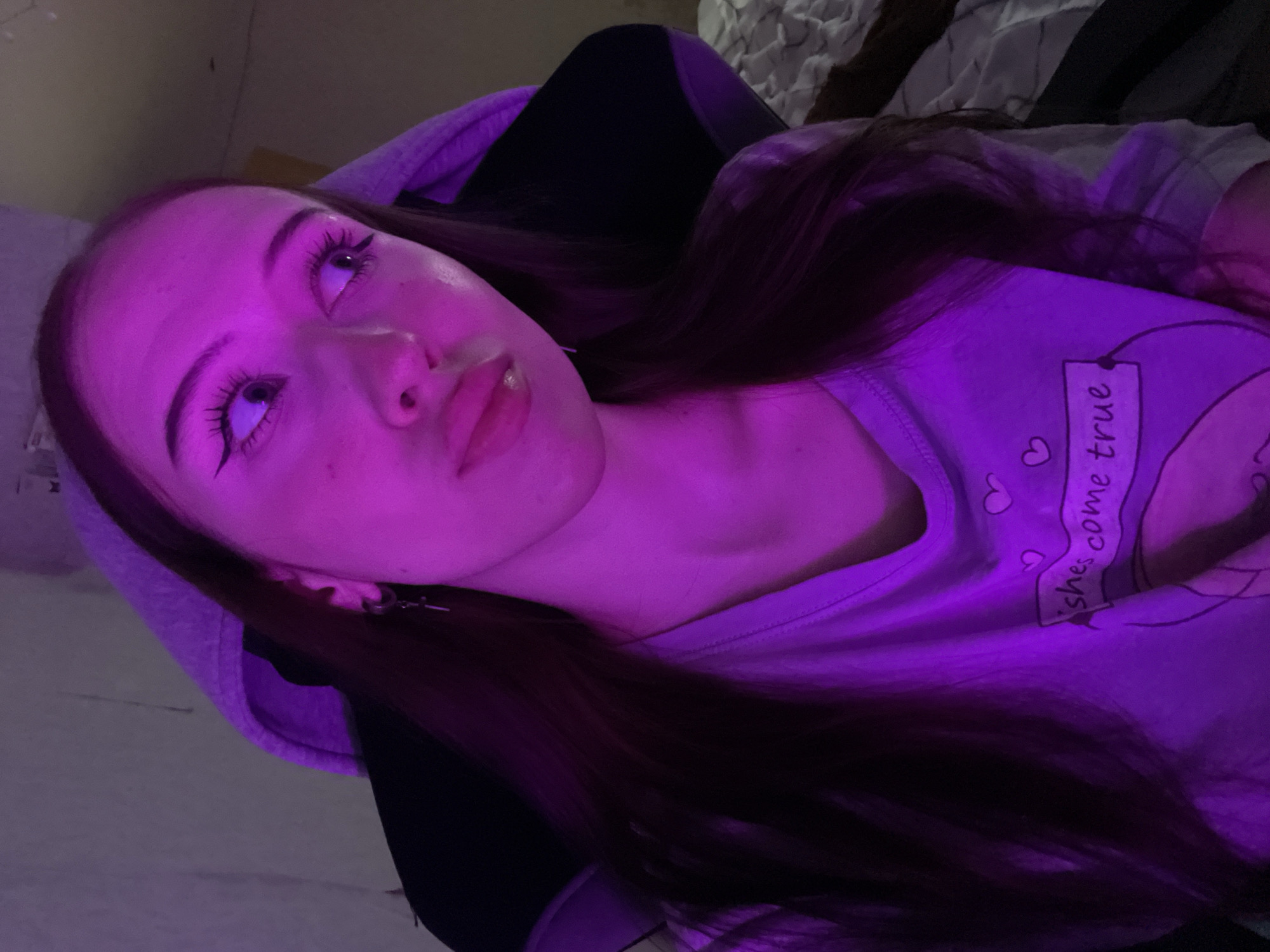 Purple-lit bedroom selfie session in Votkinsk, Russia