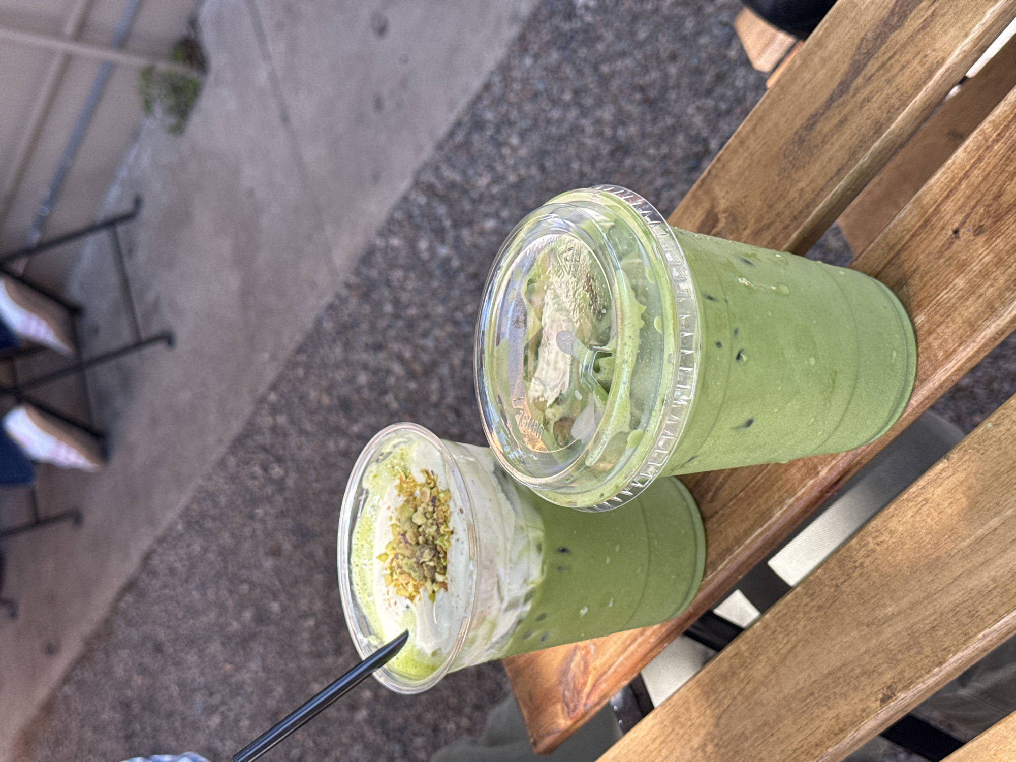 Outdoor dining captured in Chula Vista with matcha drinks