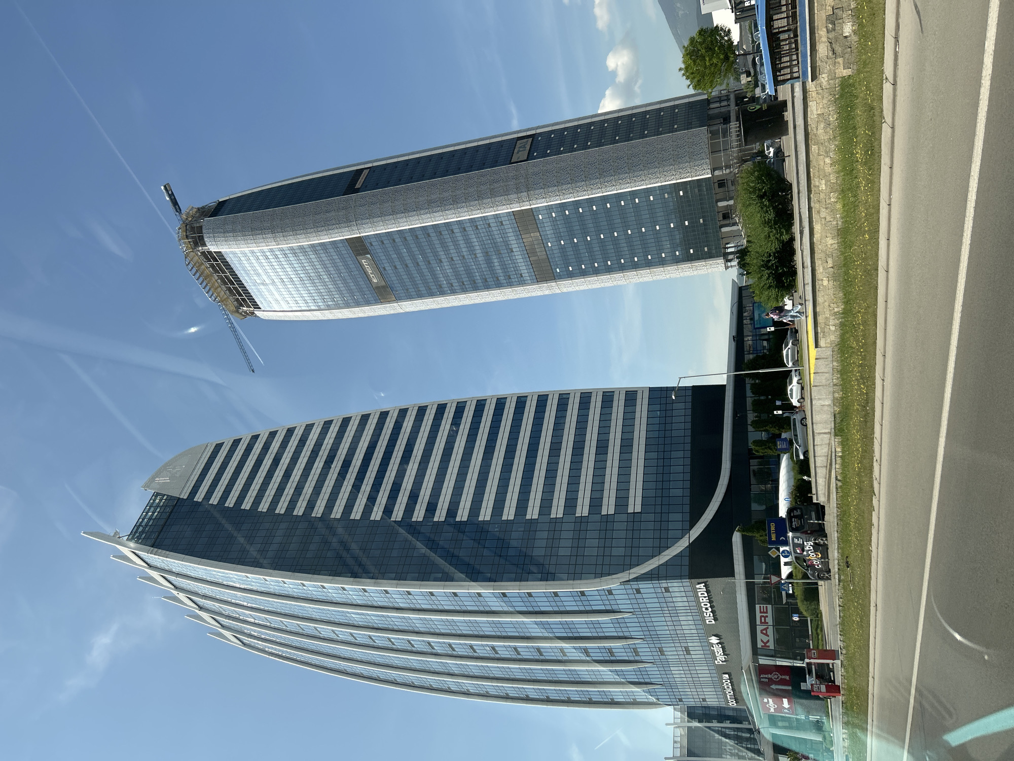 Modern skyscrapers documented in Sofia under clear morning sky