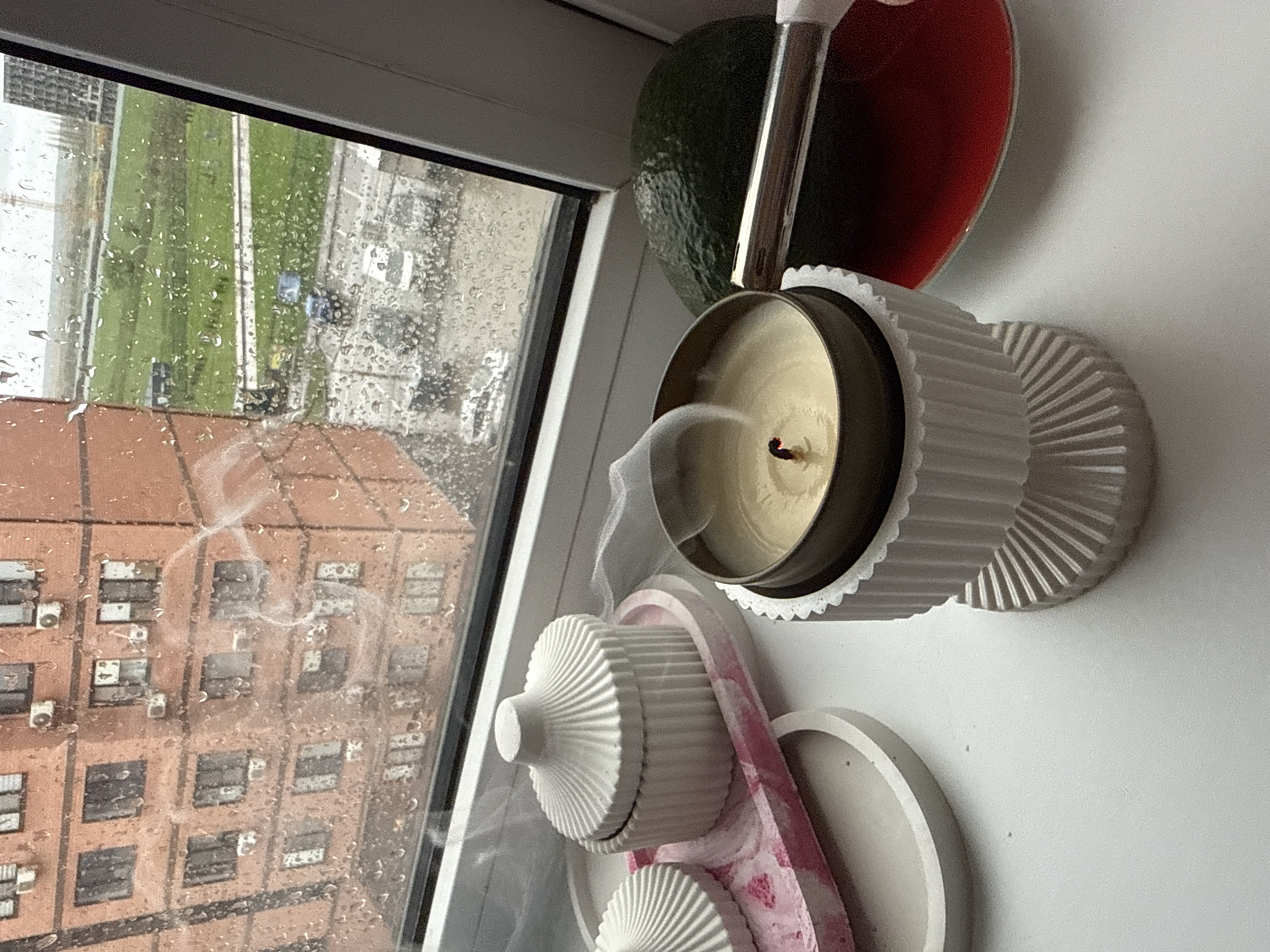 Rainy afternoon domestic moments captured in residential setting