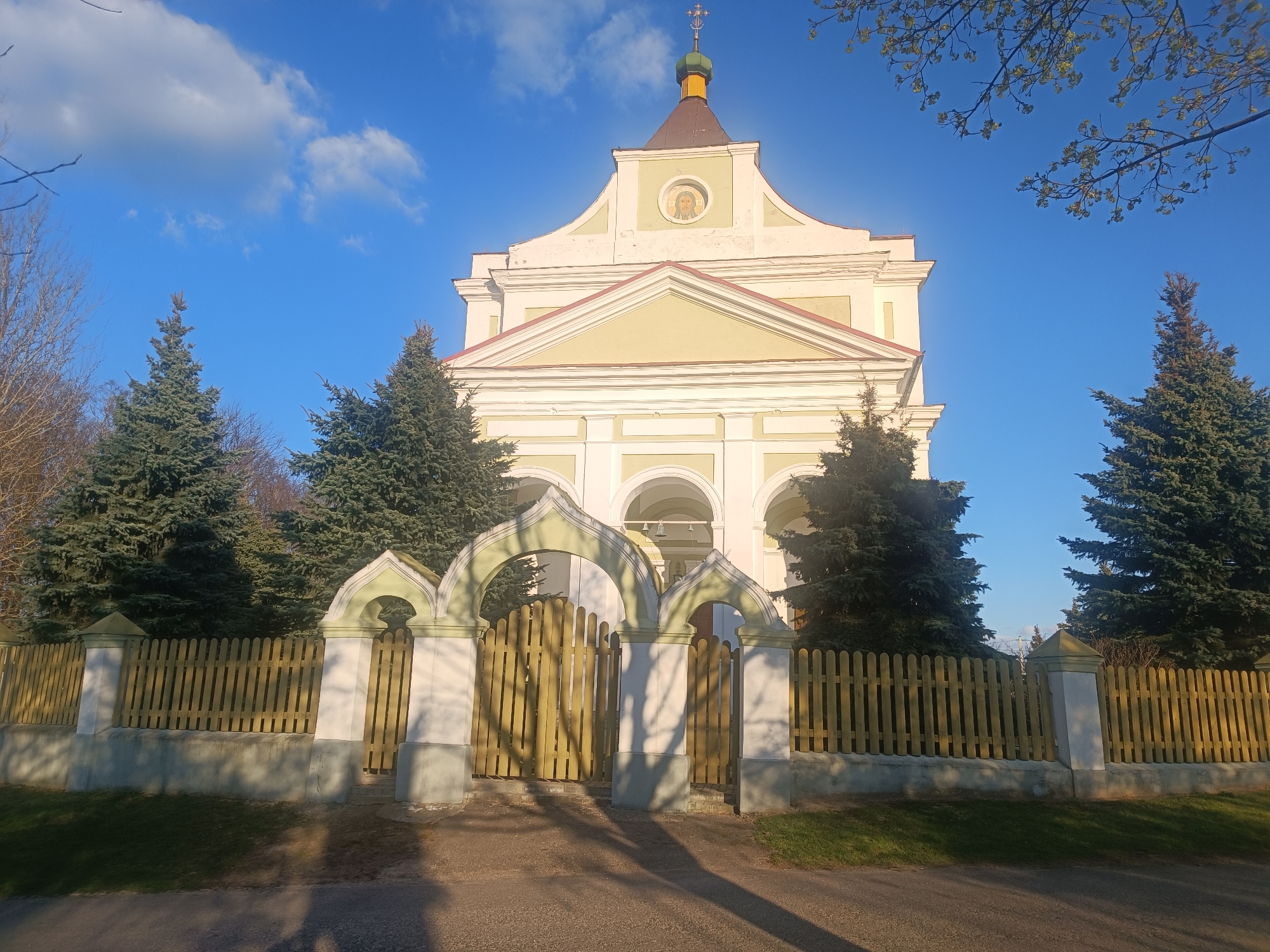 Orthodox church photographed in sunlit Belarus village