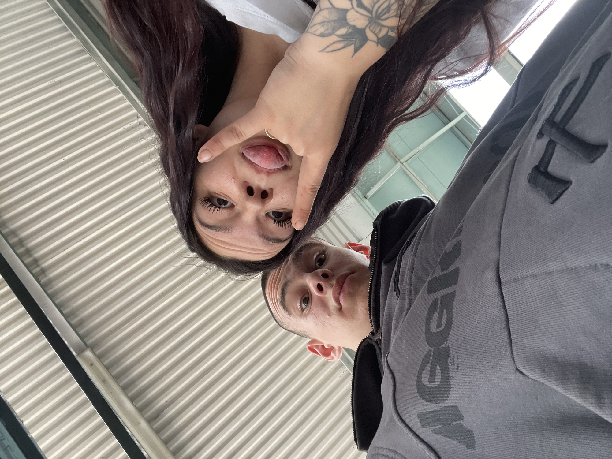 Young couple takes selfies at Bulgarian market