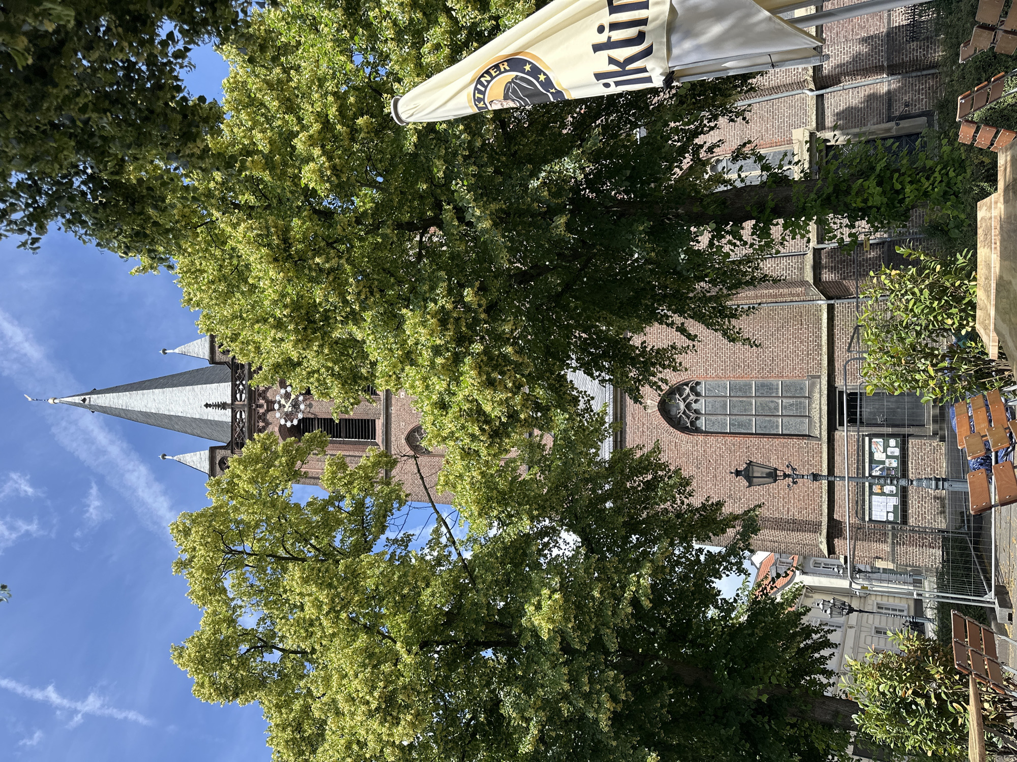 Sunny morning scenes around St. Dionysius Church in Krefeld