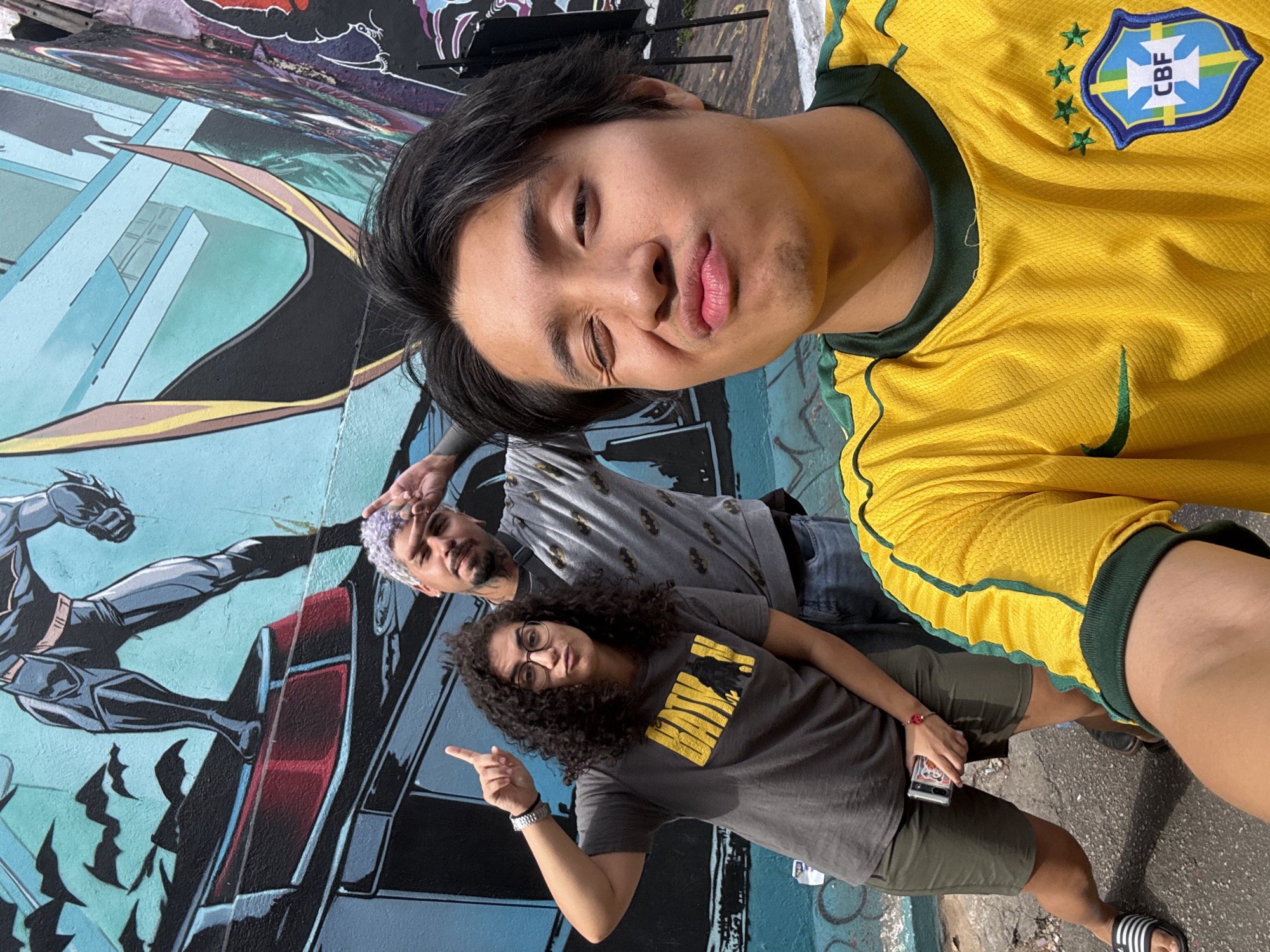 Tourists explore Batman-themed street art in São Paulo's Vila Madalena