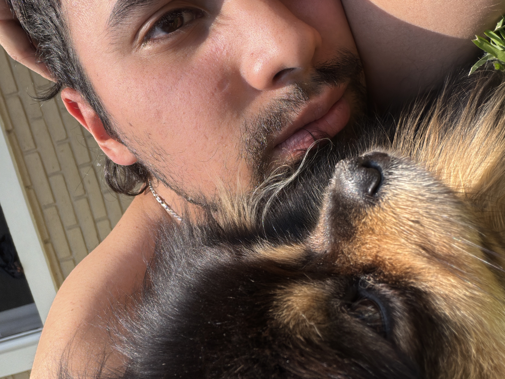 Man poses with Pomeranian dog in sunny Cuautla photo