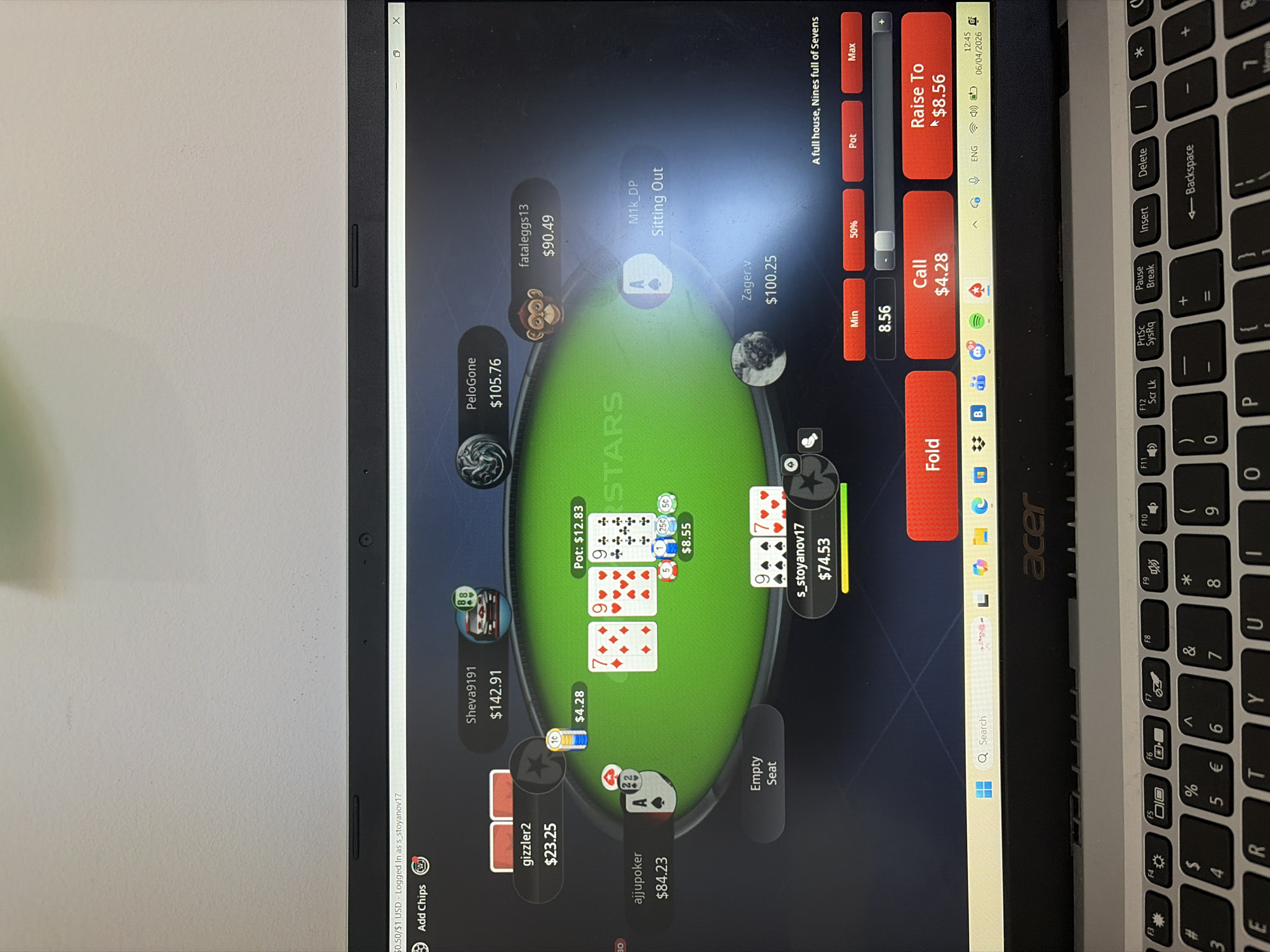 Online poker game observed on PokerStars platform in London