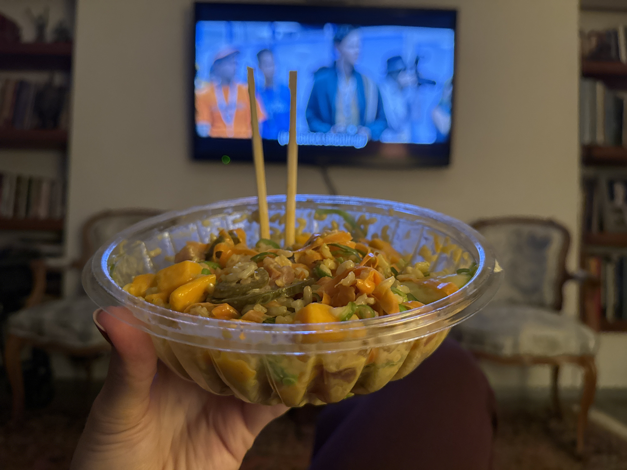 Person enjoys Asian-style meal at home in Mexico City