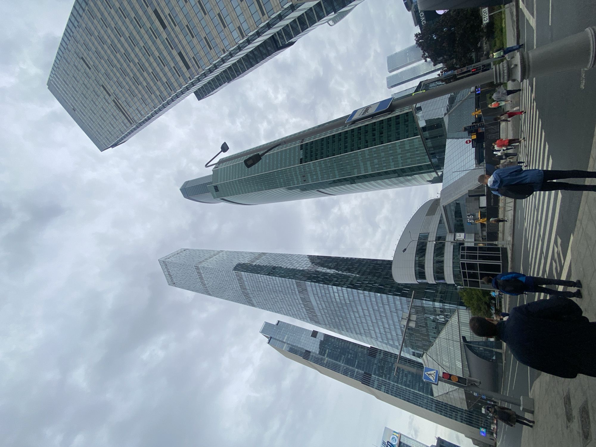 Modern glass towers rise under cloudy skies in Khimki