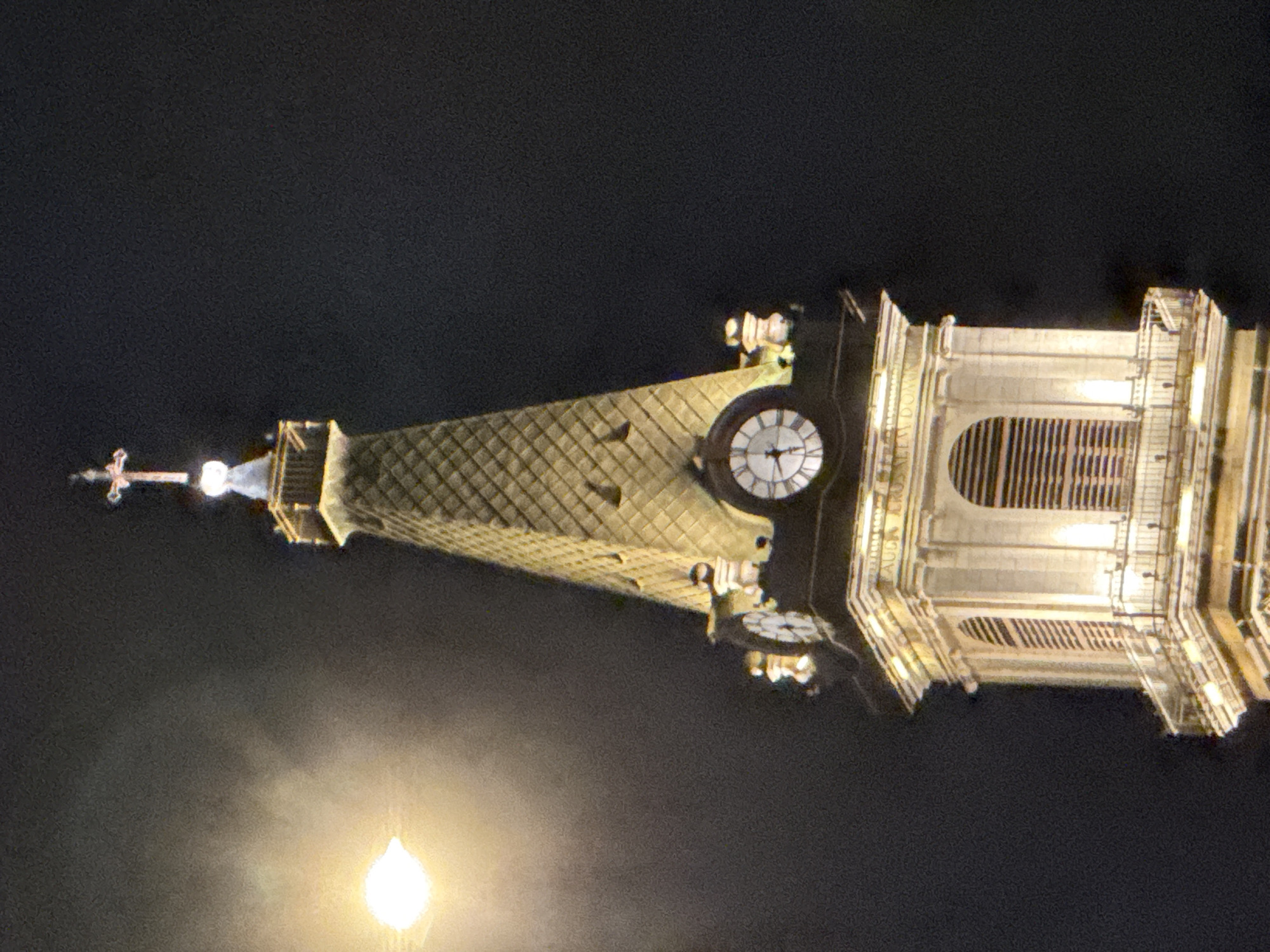 Church of Redeemer steeple photographed at night in Jerusalem