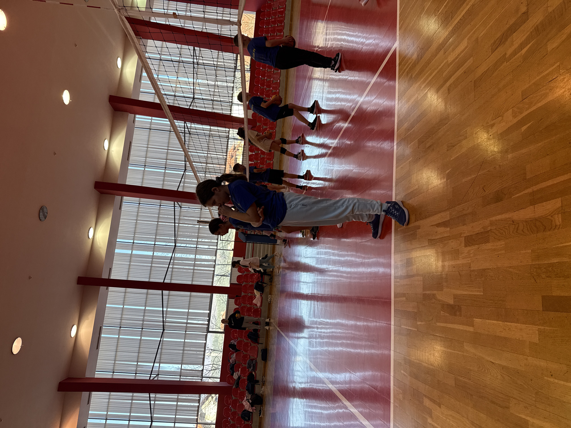 Children participate in morning physical activities at Etropole gymnasium