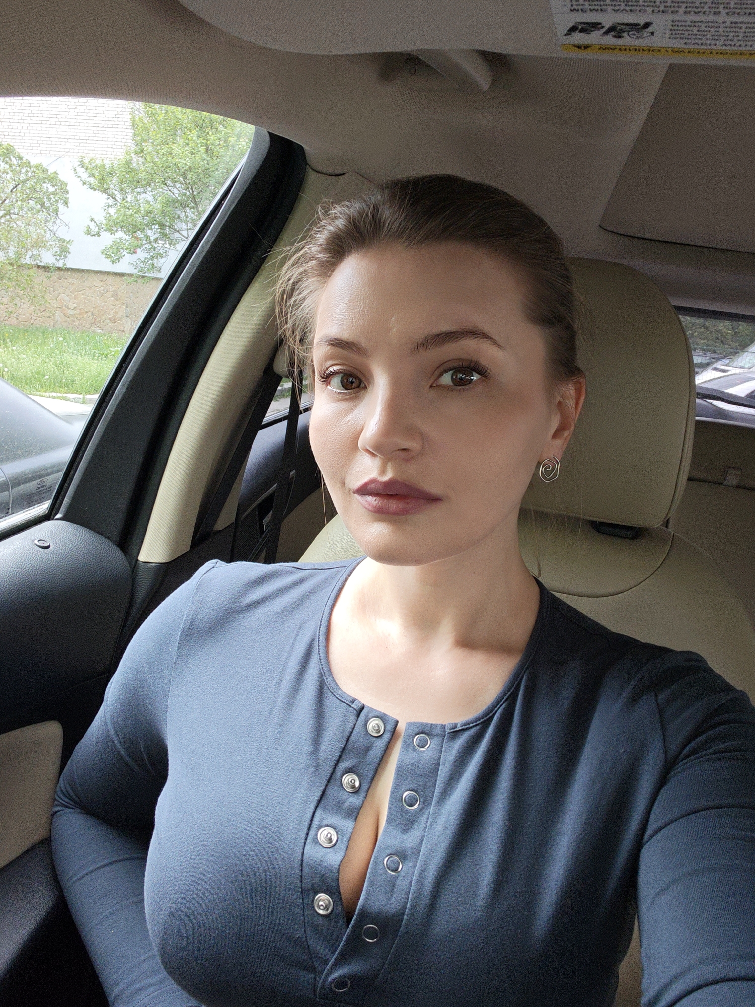 Woman Takes Selfie in Car in Vinnytsia, Ukraine