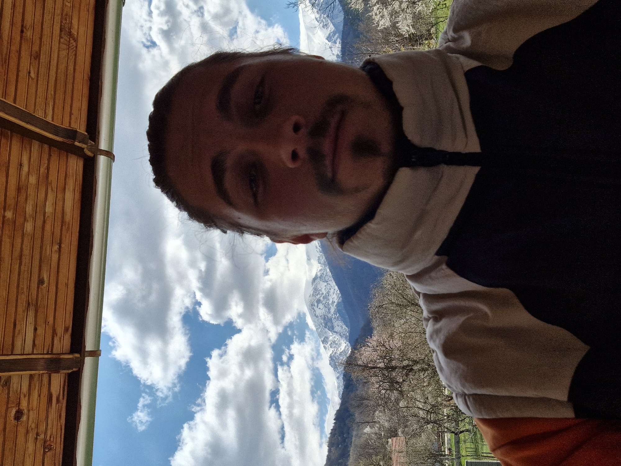 Man takes mountain selfie in Apriltsi, Bulgaria