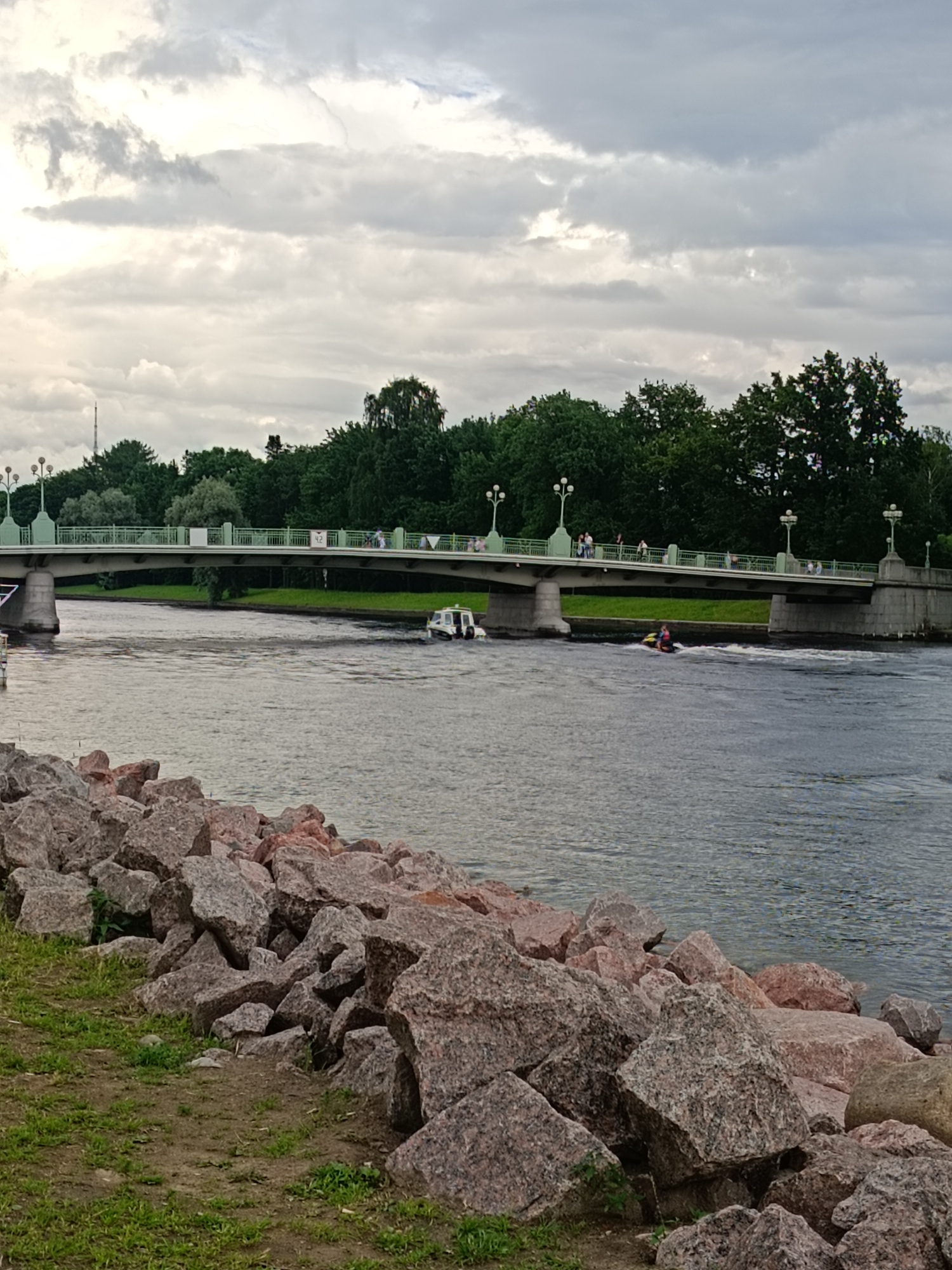 Saint Petersburg waterfront and city life on a cloudy summer afternoon