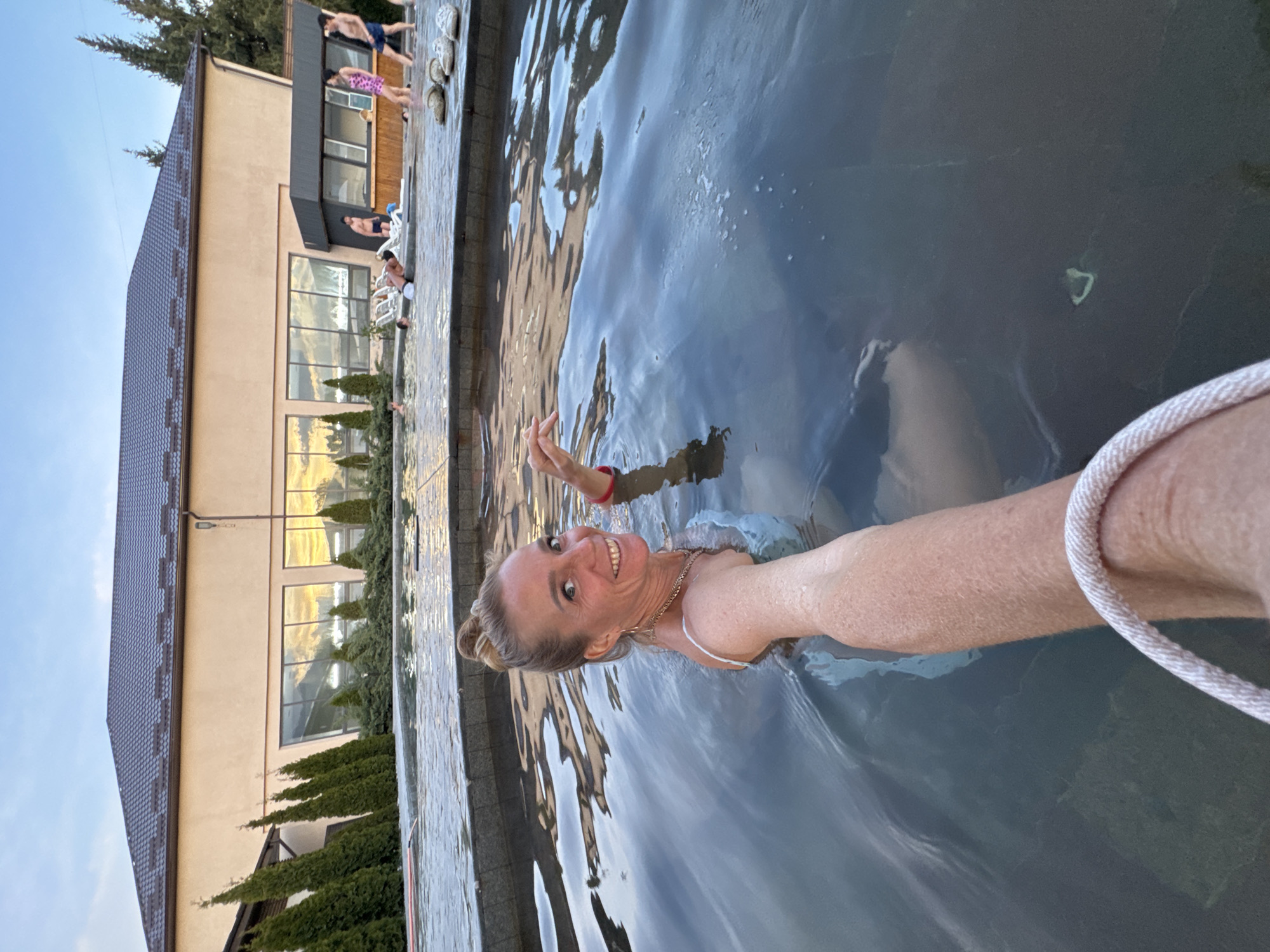 Swimmers enjoy pool activities in Kara-Oy, Kyrgyzstan