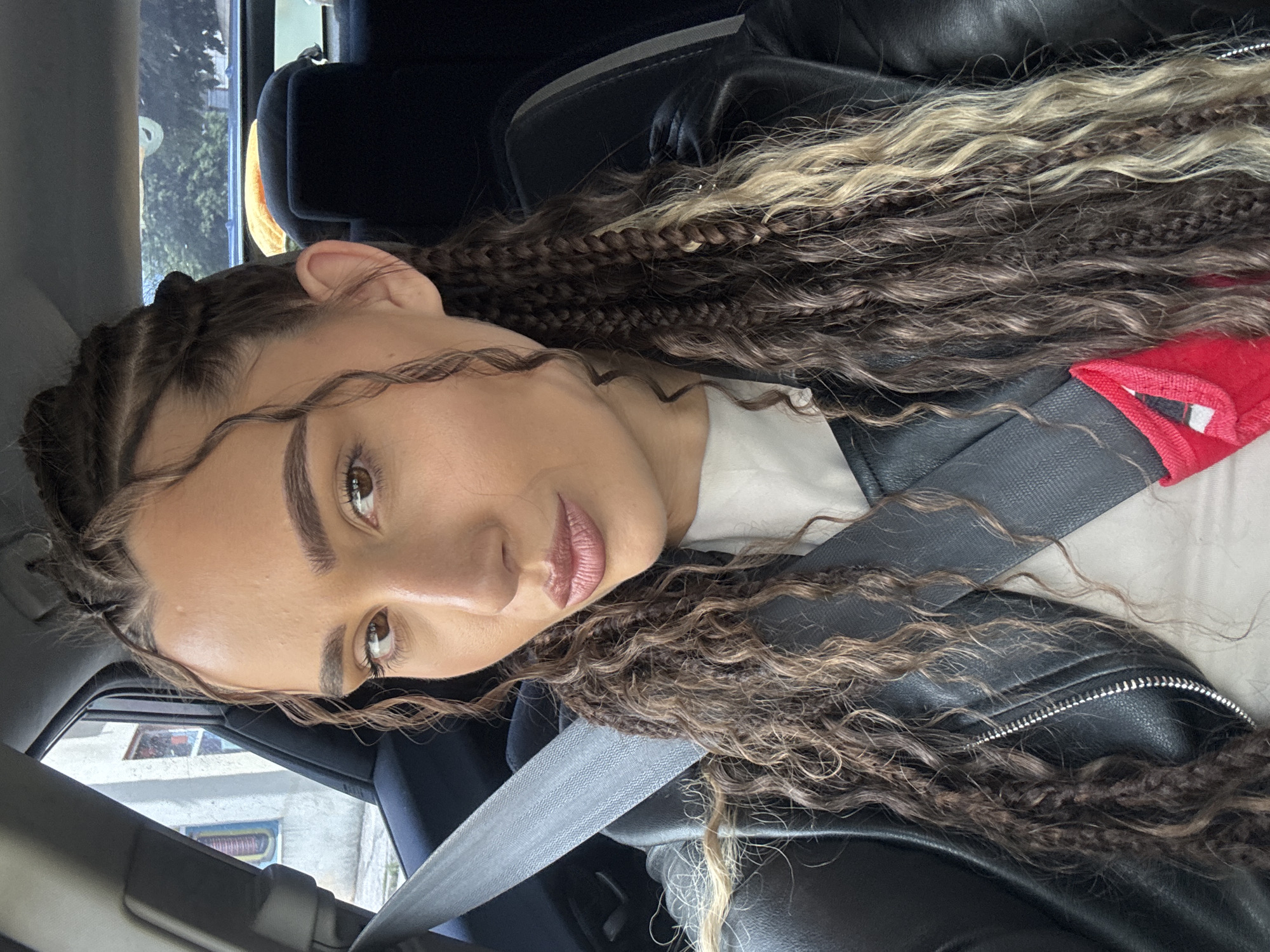 Car trip through stormy Gabrovo with leather jacket selfies