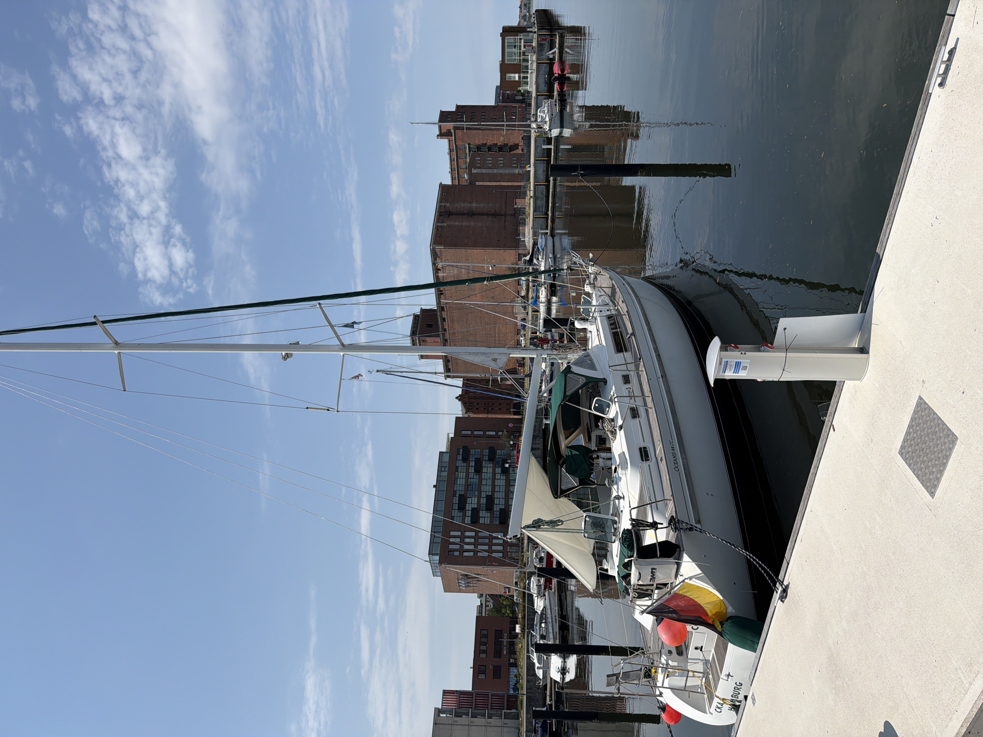 Wismar's harbor and old town on a sunny summer morning