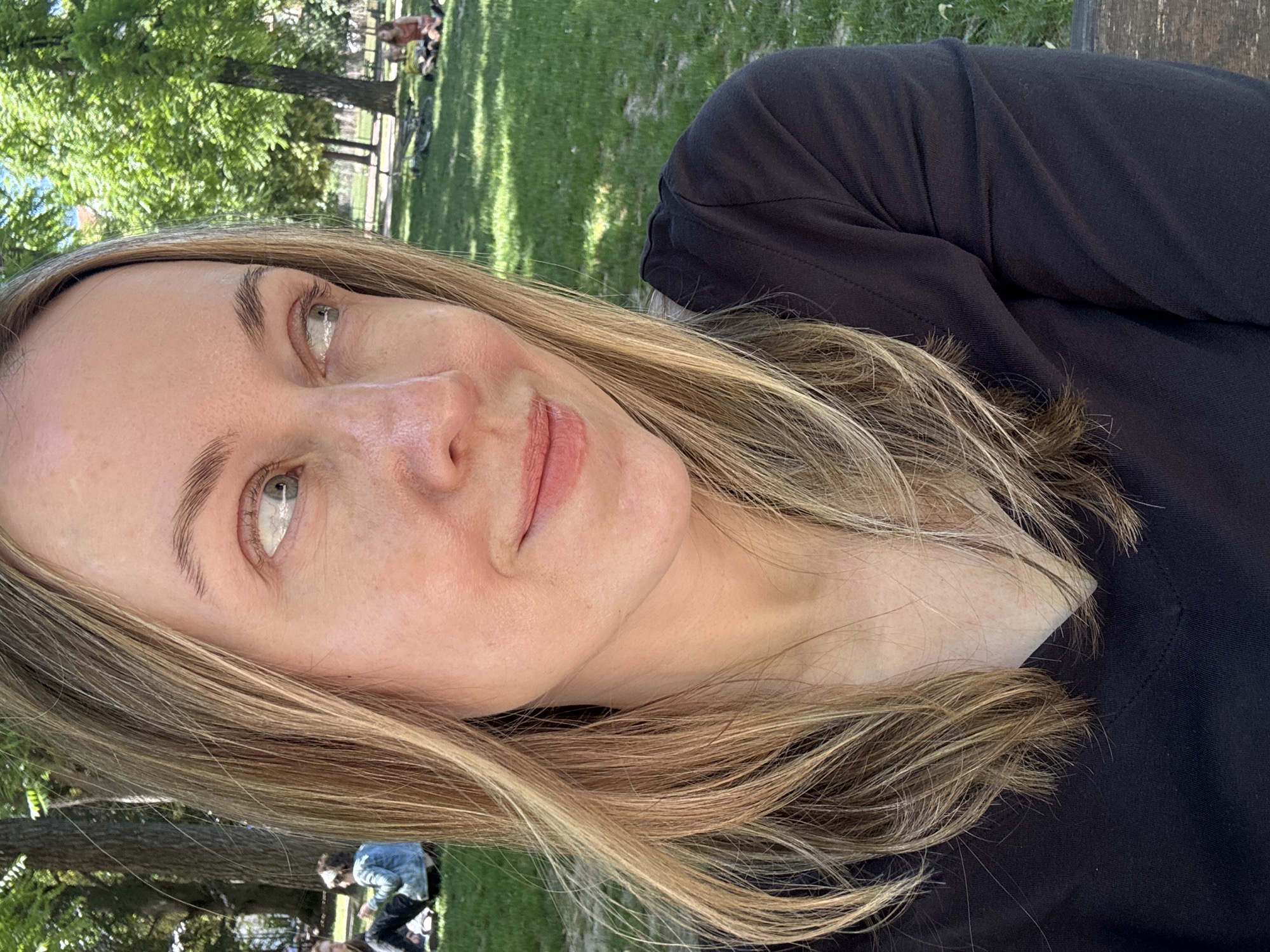 Selfie session on park bench in Strasbourg